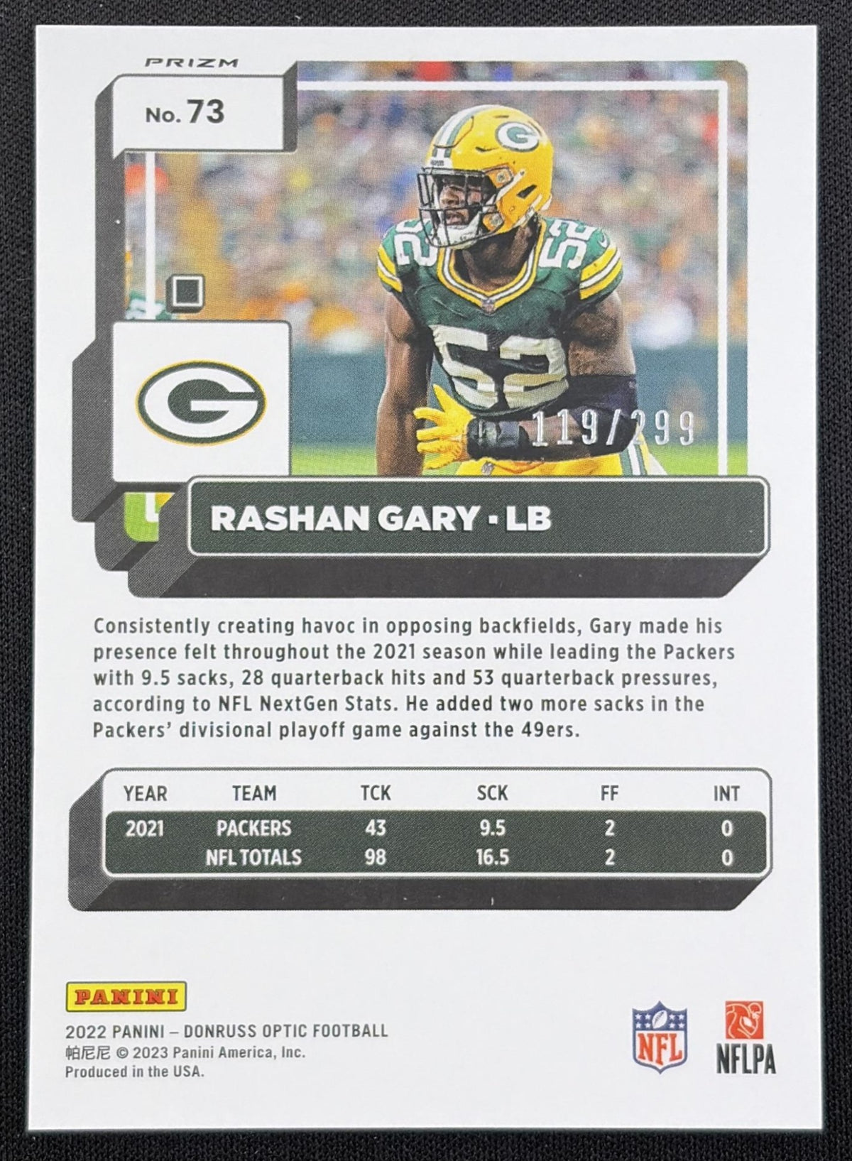 Rashan Gary 2019 Panini Donruss Optic Aqua /299 Packers