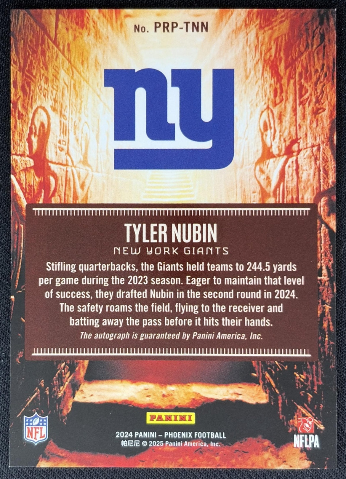 Tyler Nubin 2024 Panini Phoenix Phoenician Rookie Penmanship Giants back