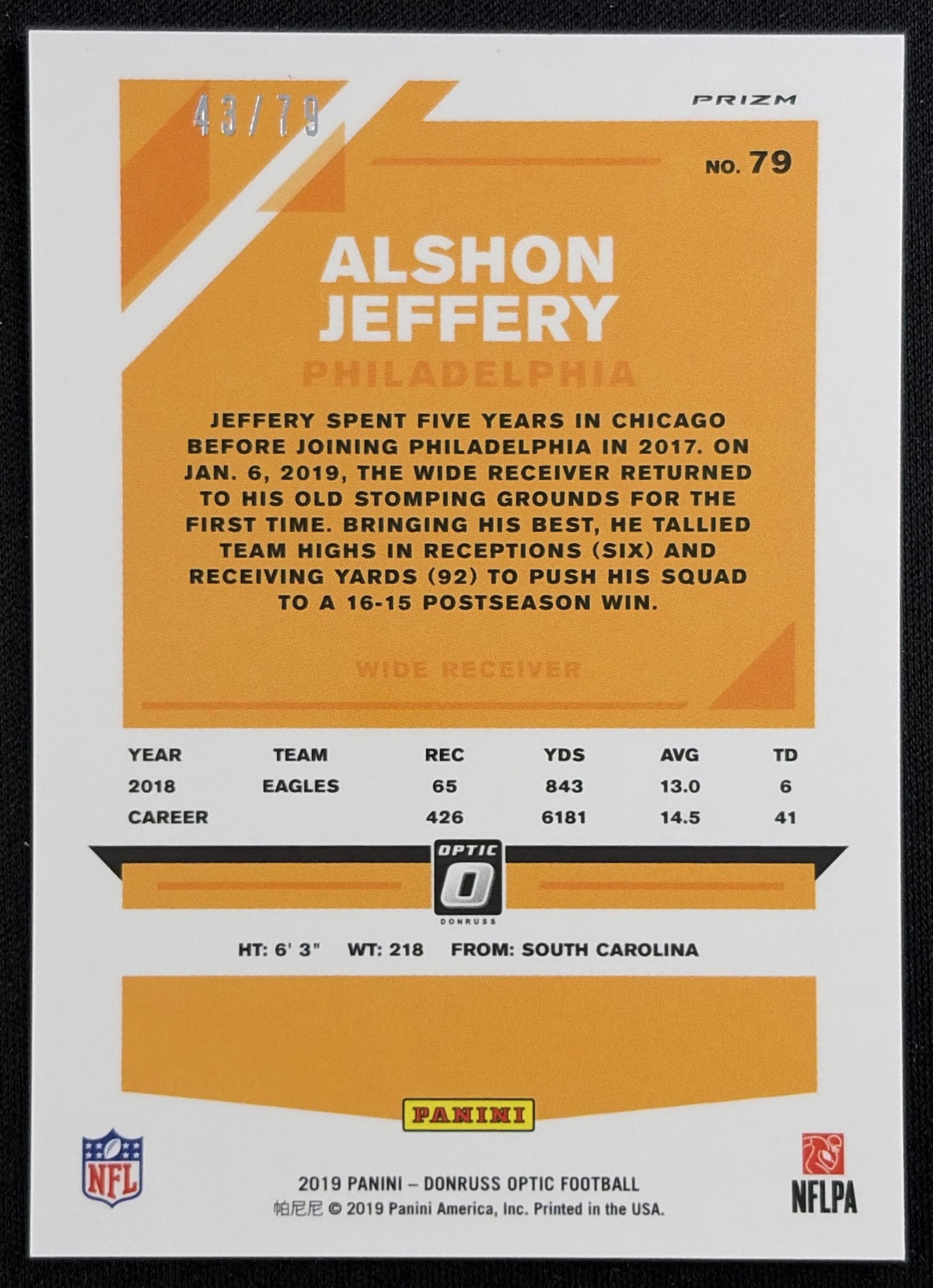 Alshon Jeffery 2019 Panini Donruss Optic Orange Scope /79 Eagles