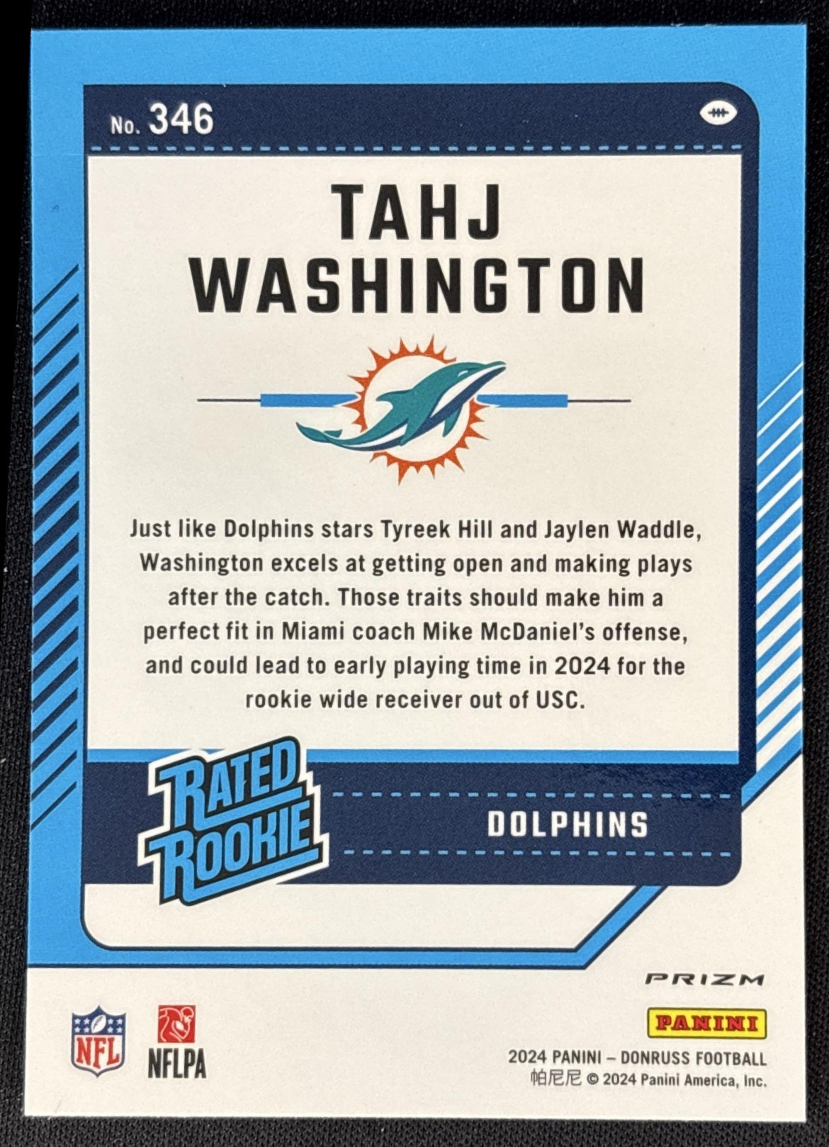 Tahj Washington 2024 Panini Donruss Optic Rated Rookie Preview Red Wave Dolphins