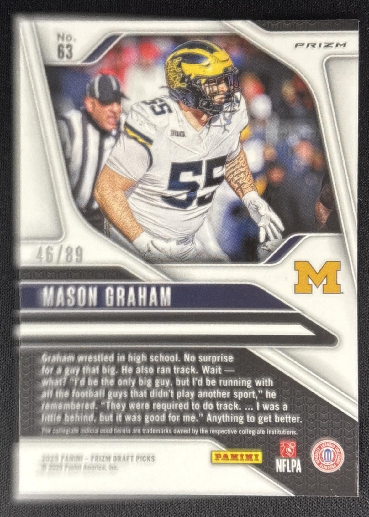 Mason Graham 2025 Panini Prizm Draft Picks Blue Finite /89 Wolverines Sports Trading Card