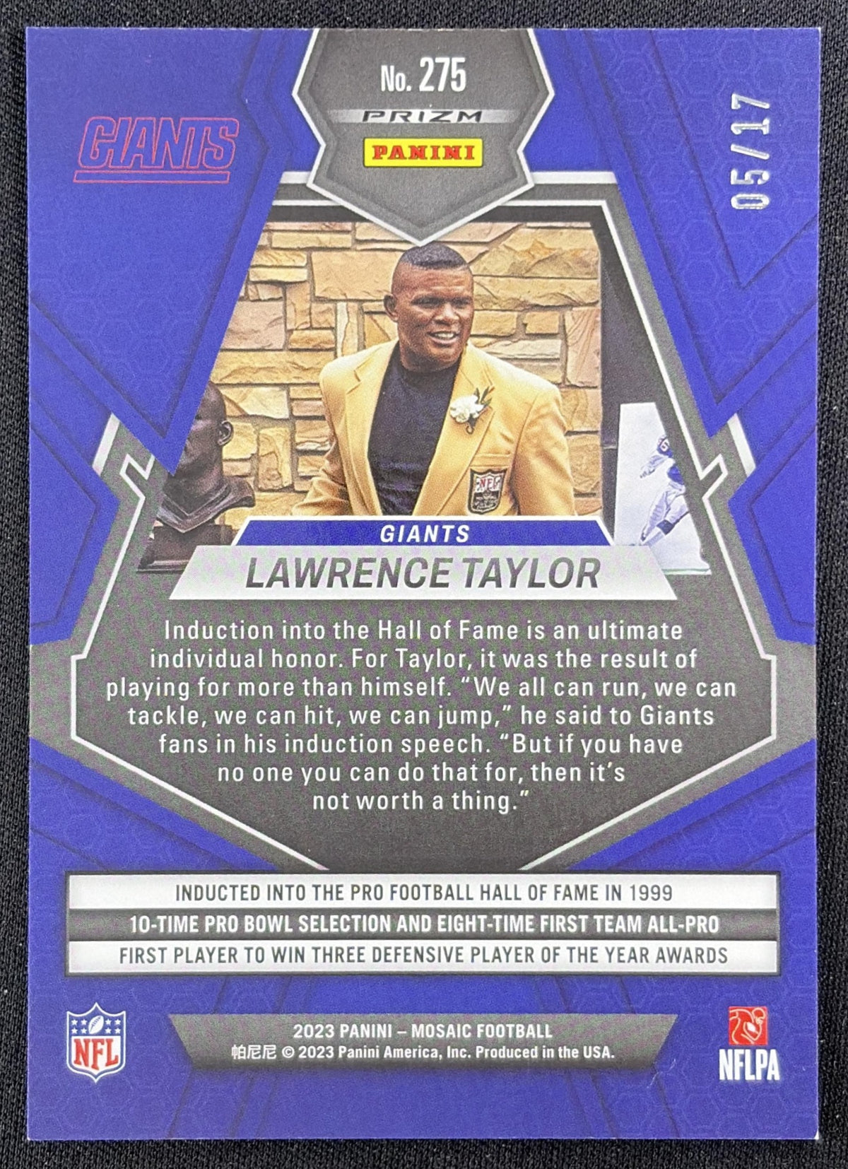 Lawrence Taylor 2023 Panini Mosaic Gold Wave Mosaic Prizm /17 Giants