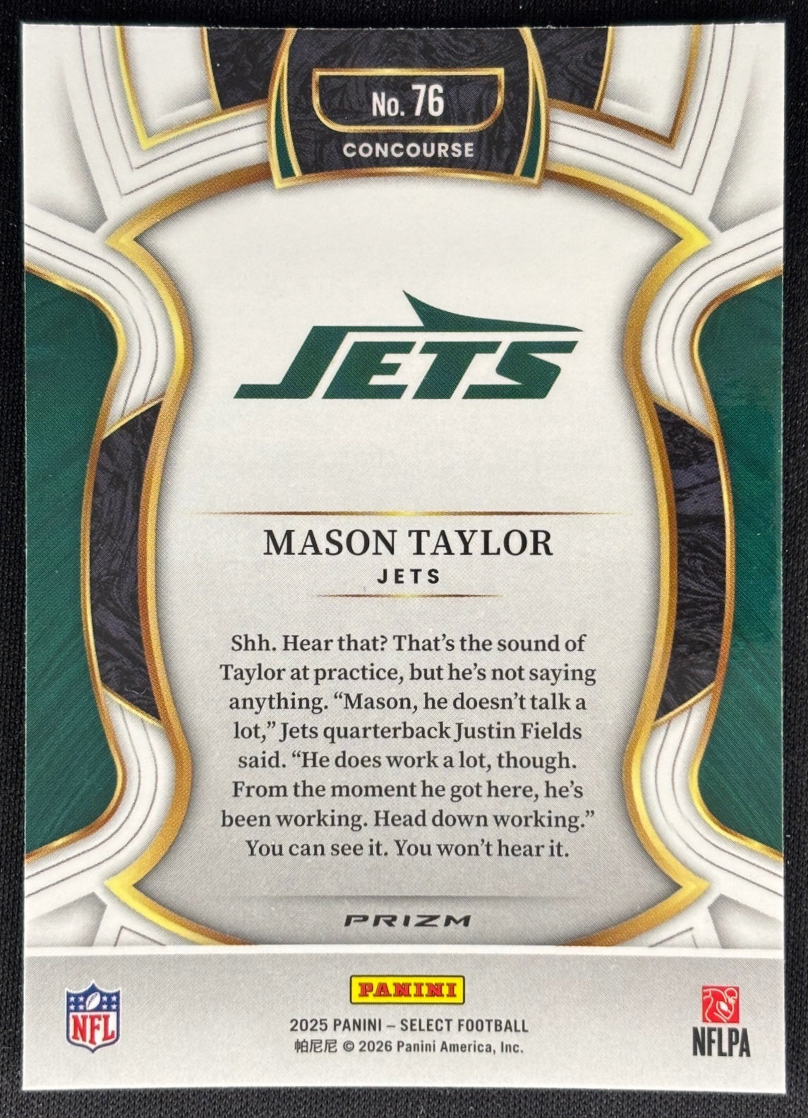 Mason Taylor 2025 Select Concourse Silver Prizm Jets Sports Trading Cards