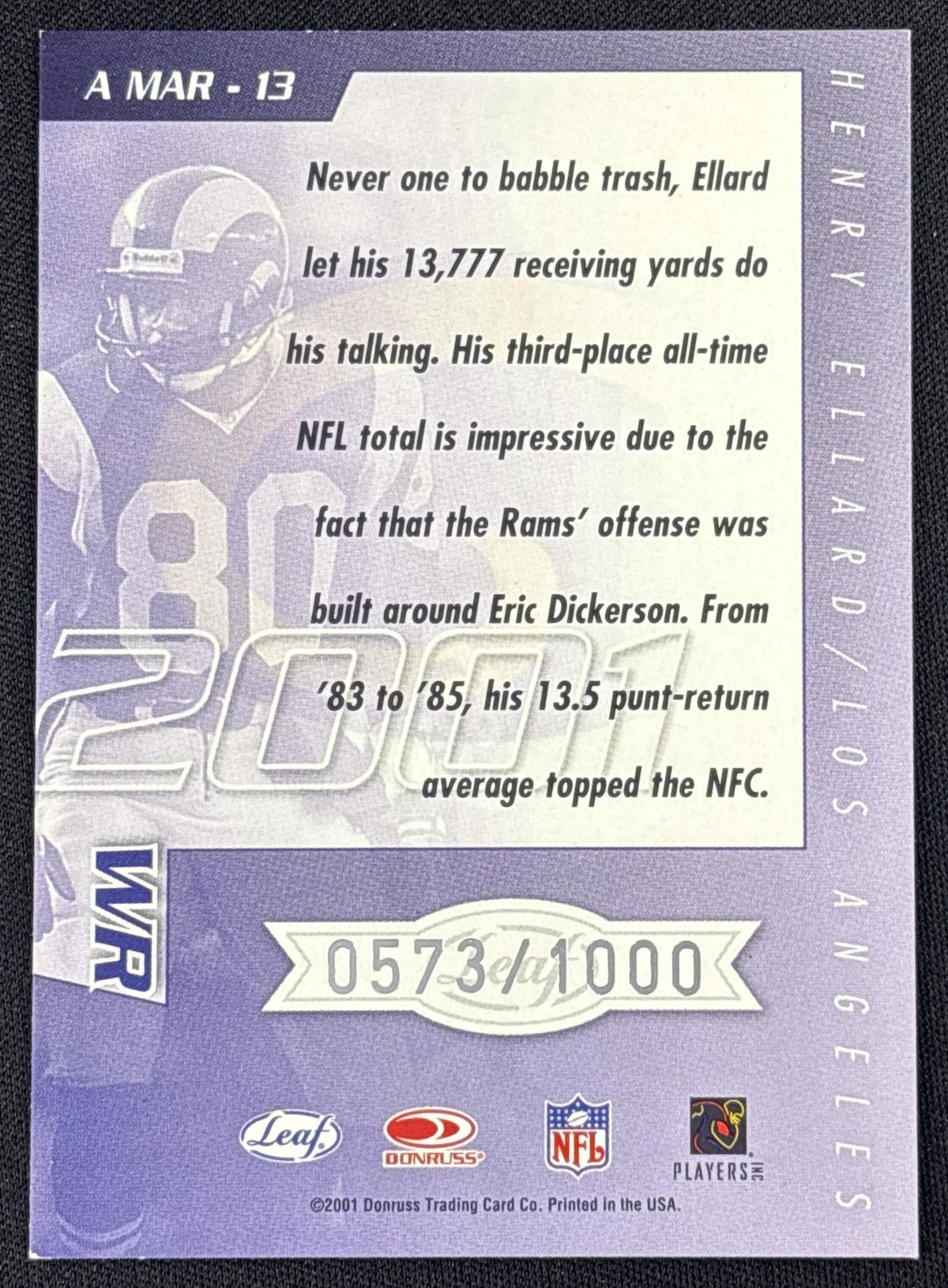 Henry Ellard 2001 Leaf Quantum All Millennium Marks /1000 Rams