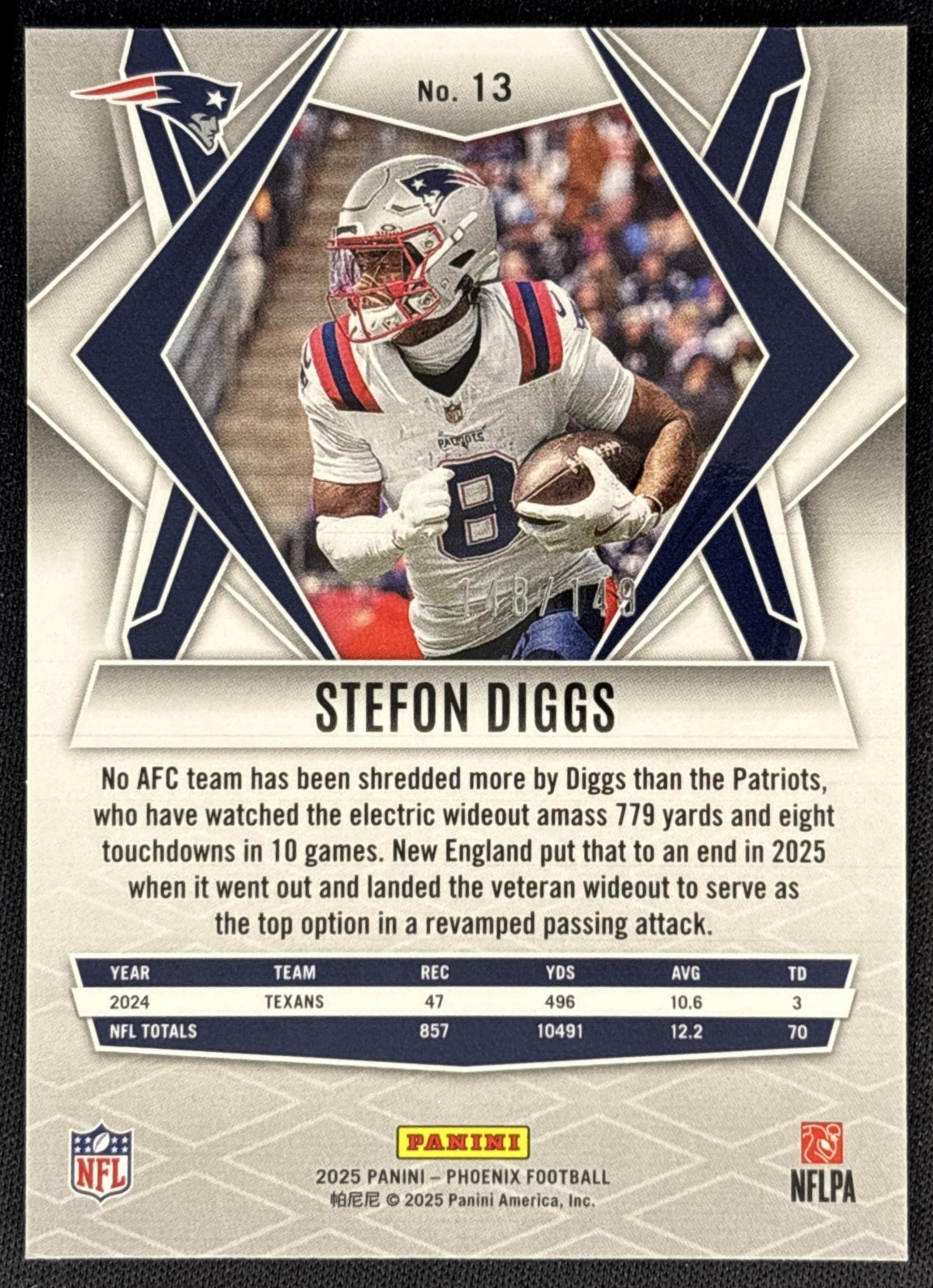 Stefon Diggs 2025 Panini Phoenix Green Hyper Prizm /149 Patriots back