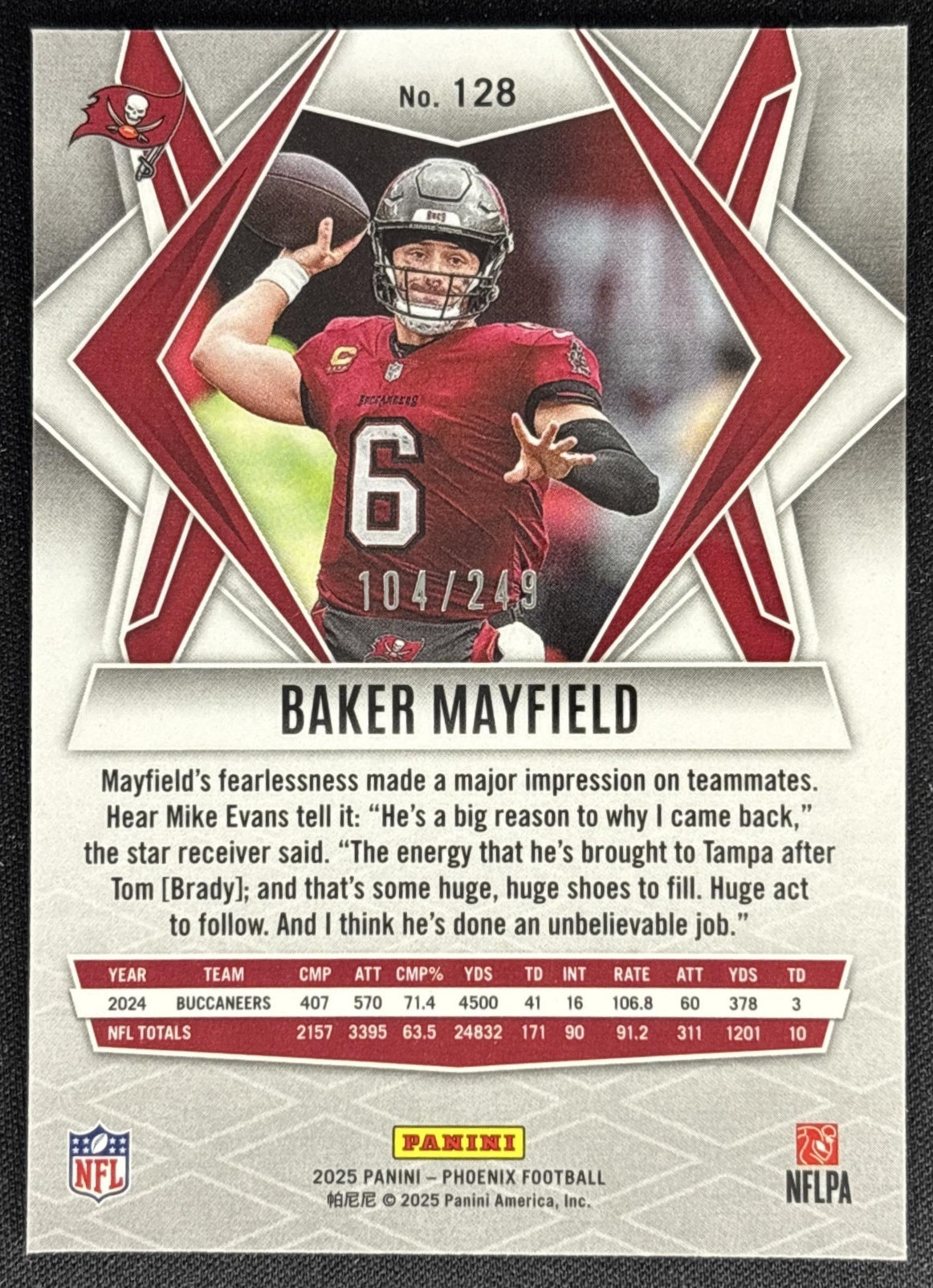Baker Mayfield 2025 Panini Phoenix Purple Winter Prizm /249 Buccaneers