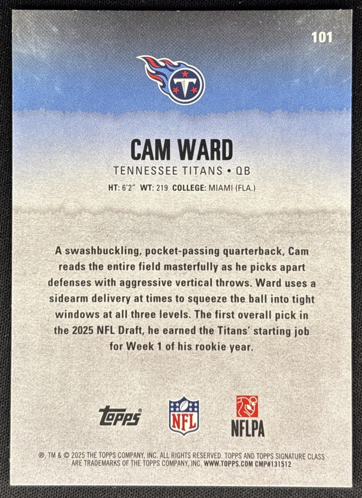 Cam Ward 2025 Topps Signature Class Rookie Titans Sports Trading Cards