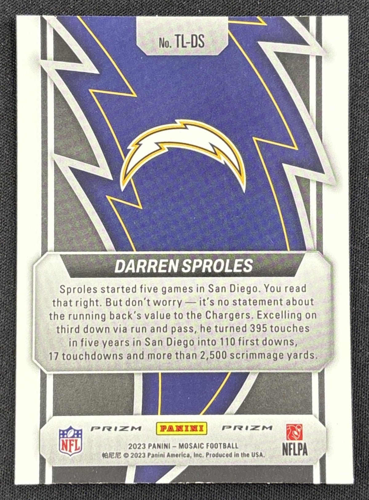 Darren Sproles 2023 Panini Mosaic Thunder Lane Mosaic Chargers
