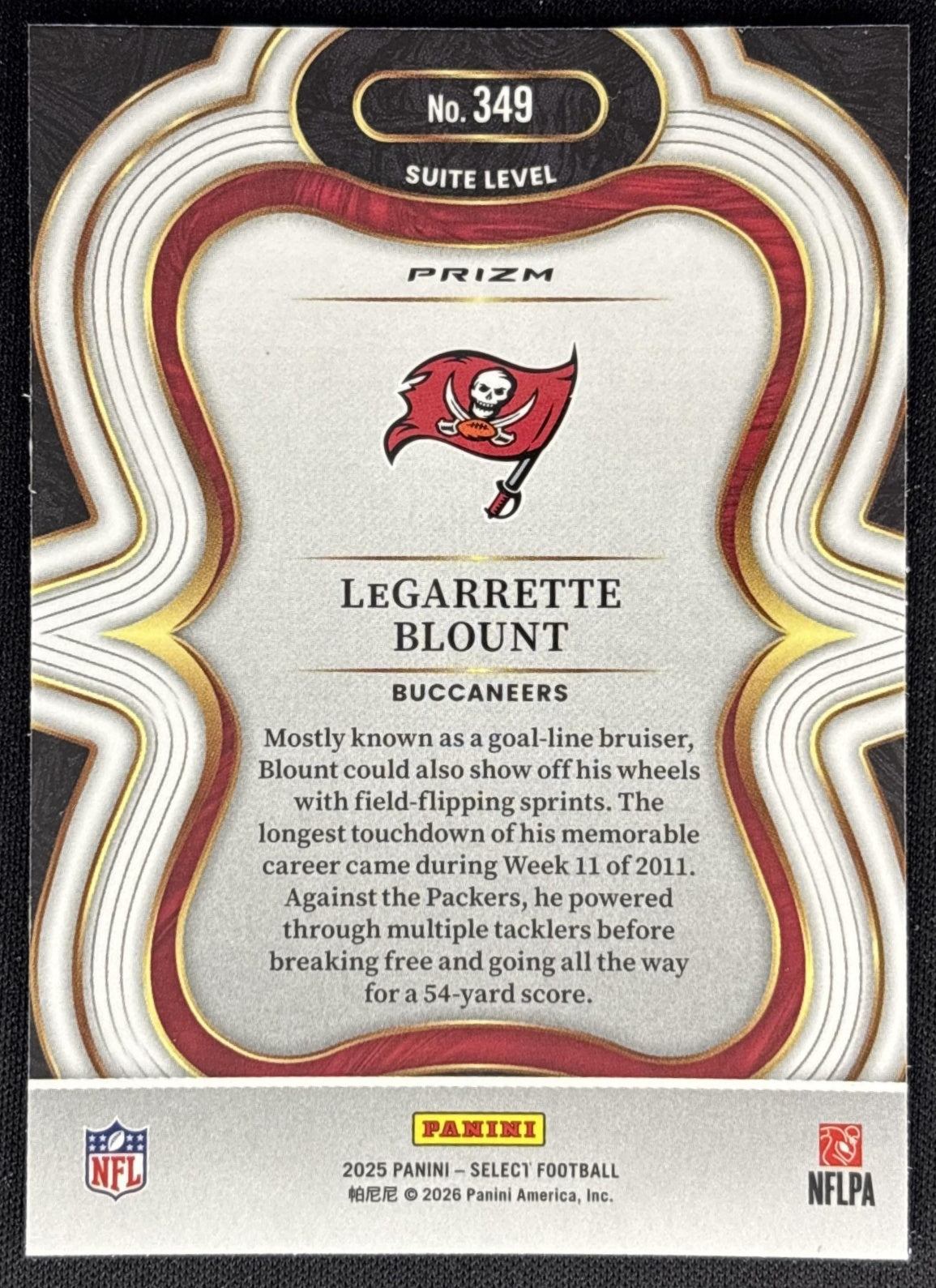 LeGarrette Blount 2025 Panini Select Suite Level Silver Prizm Buccaneers back