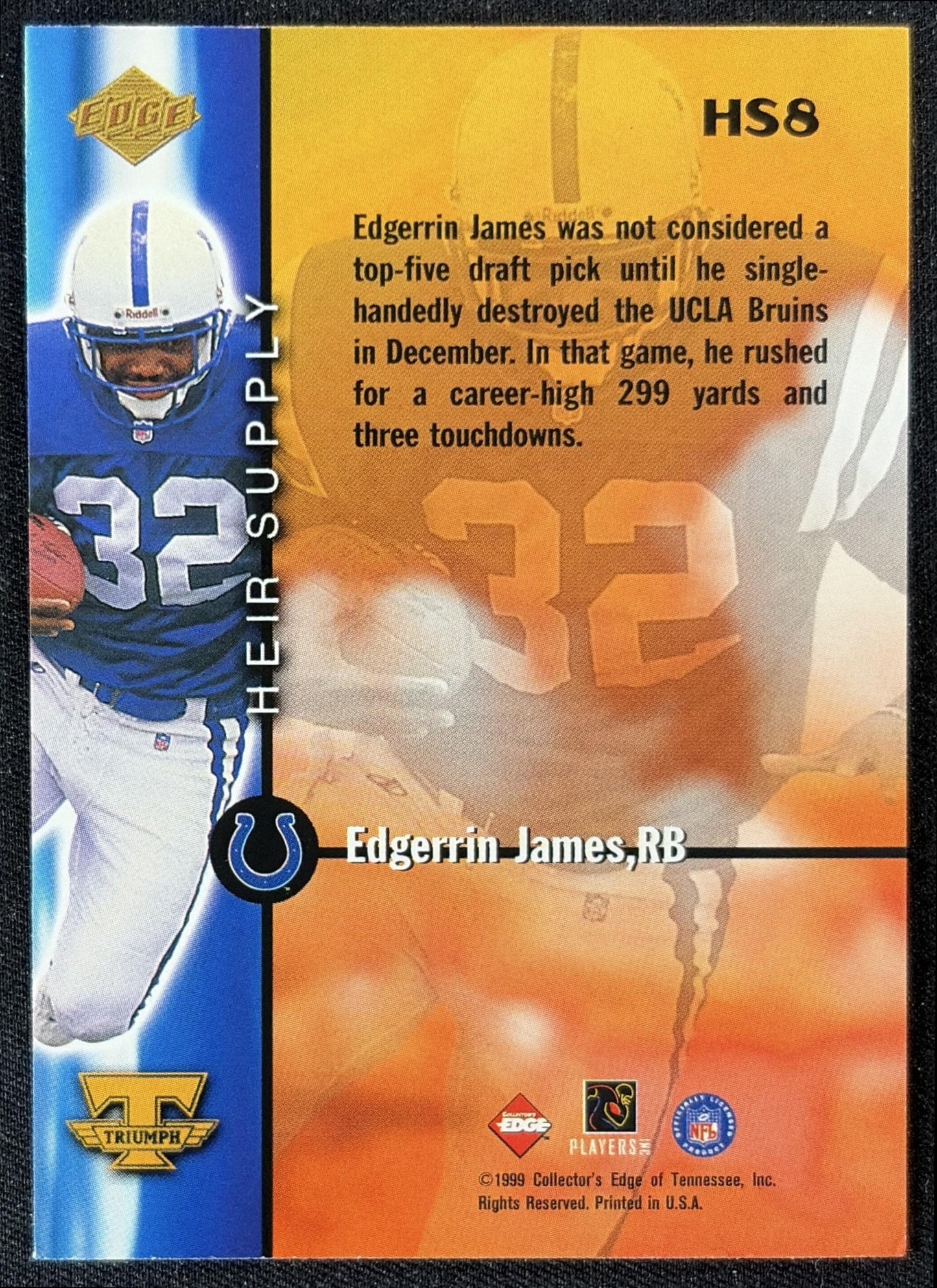 Edgerrin James 1999 Collector's Edge Triumph Heir Supply Colts