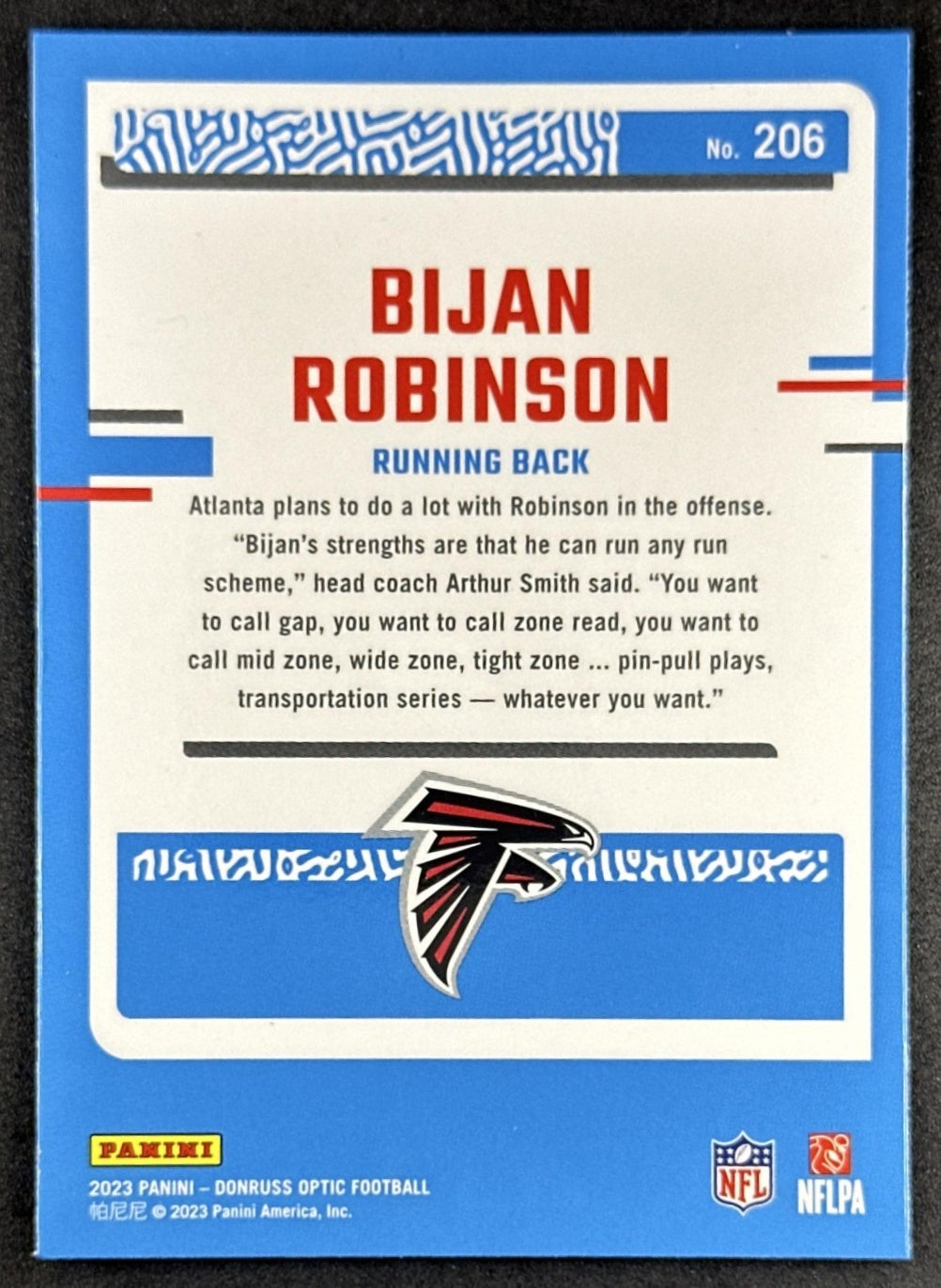 Bijan Robinson 2023 Panini Donruss Optic Falcons Sports Trading Card