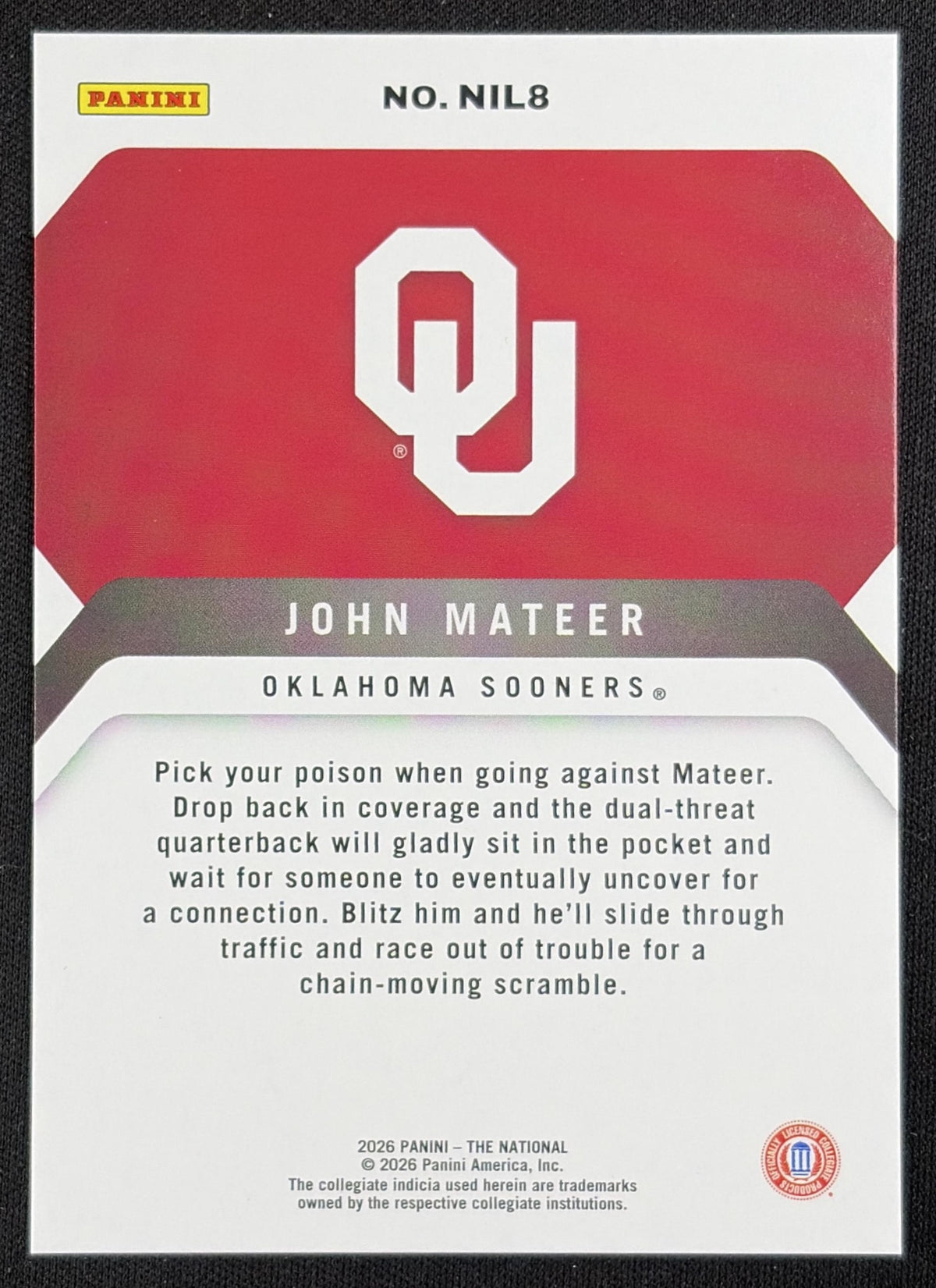 John Mateer 2026 Panini NSCC Silver Pack Foil Sports Trading Card