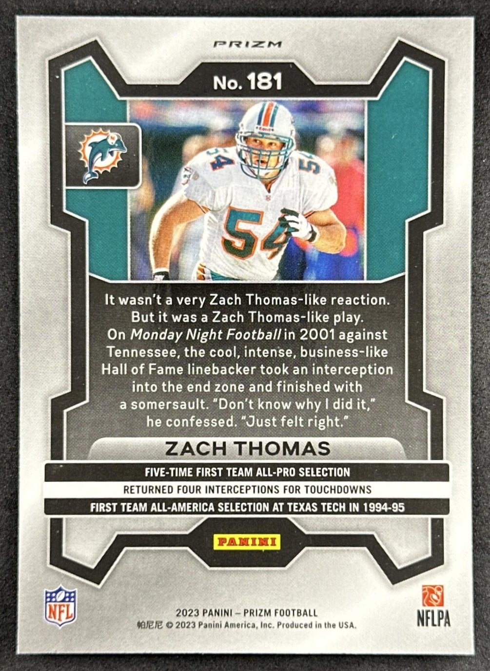 Zach Thomas 2023 Panini Prizm Red White and Blue Dolphins Sports Trading Cards