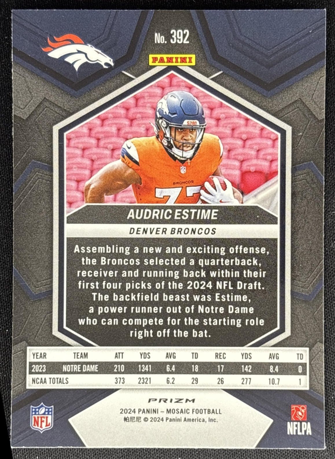 Audric Estime 2024 Panini Mosaic Green Prizm Broncos Sports Trading Cards
