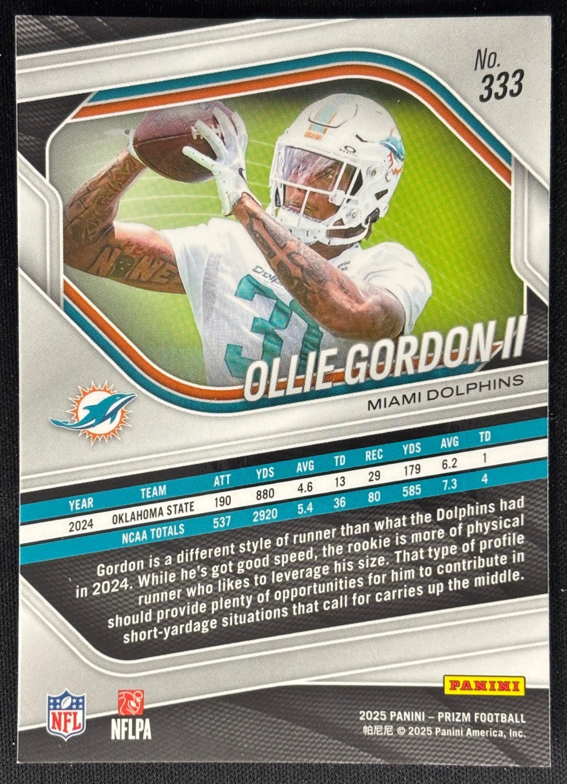 Ollie Gordon II 2025 Prizm Rookie Dolphins Sports Trading Card
