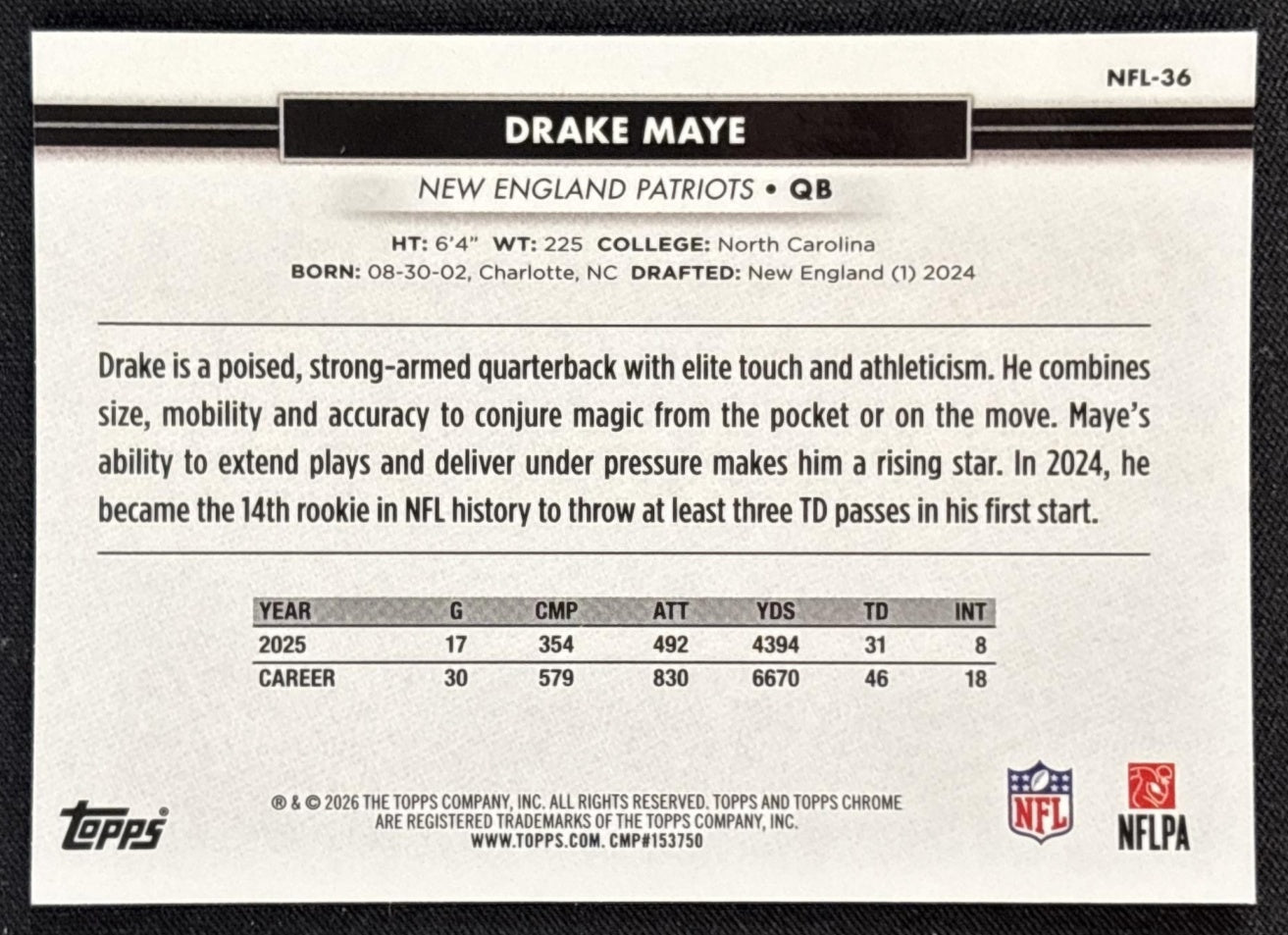 Drake Maye 2026 Topps NSCC Collection NFL Patriots Sports Trading Cards