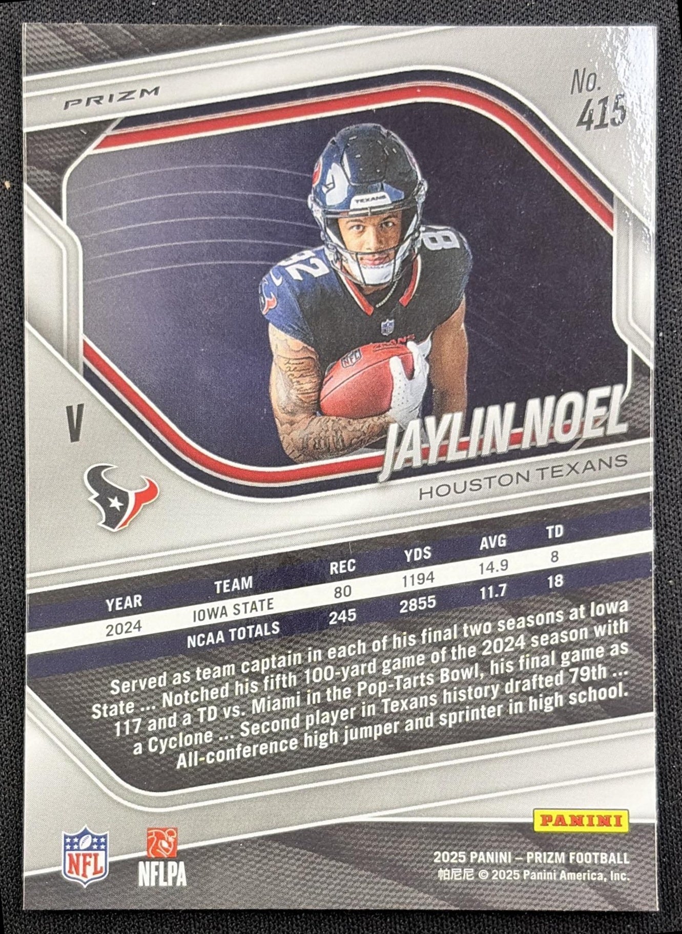 Jaylin Noel 2025 Panini Prizm Rookie Variations Silver Texans back