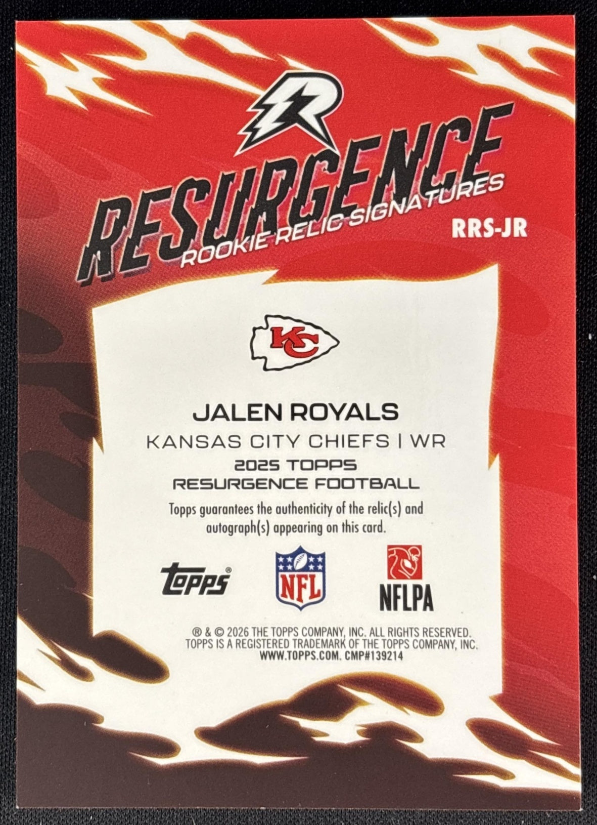 Jalen Royals 2025 Resurgence Rookie Relic Signatures Gold Power Surge Refractor /50 Chiefs Sports Trading Cards