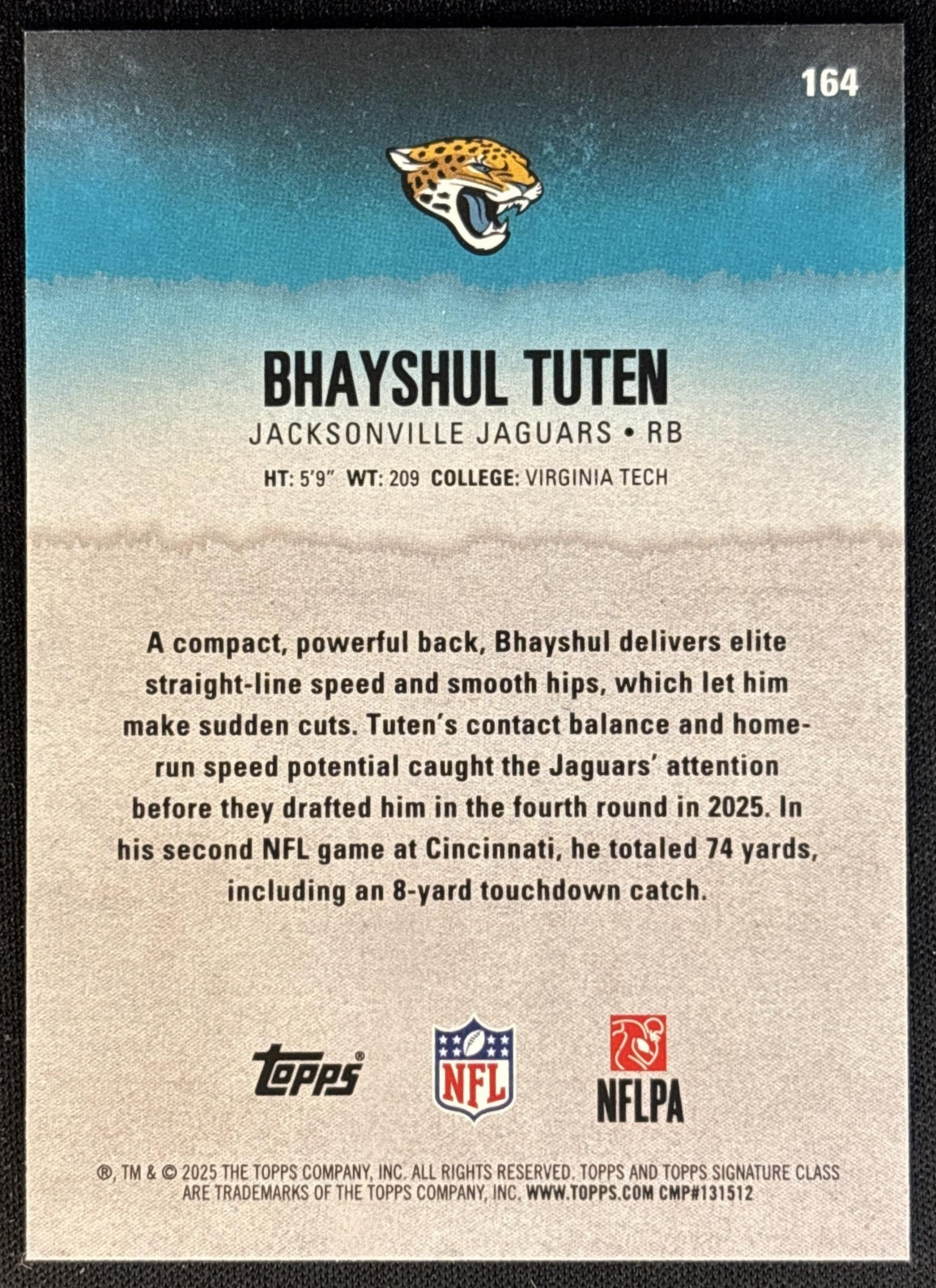 Bhayshul Tuten 2025 Topps Signature Class Rookie Blue & Yellow Foil Jaguars
