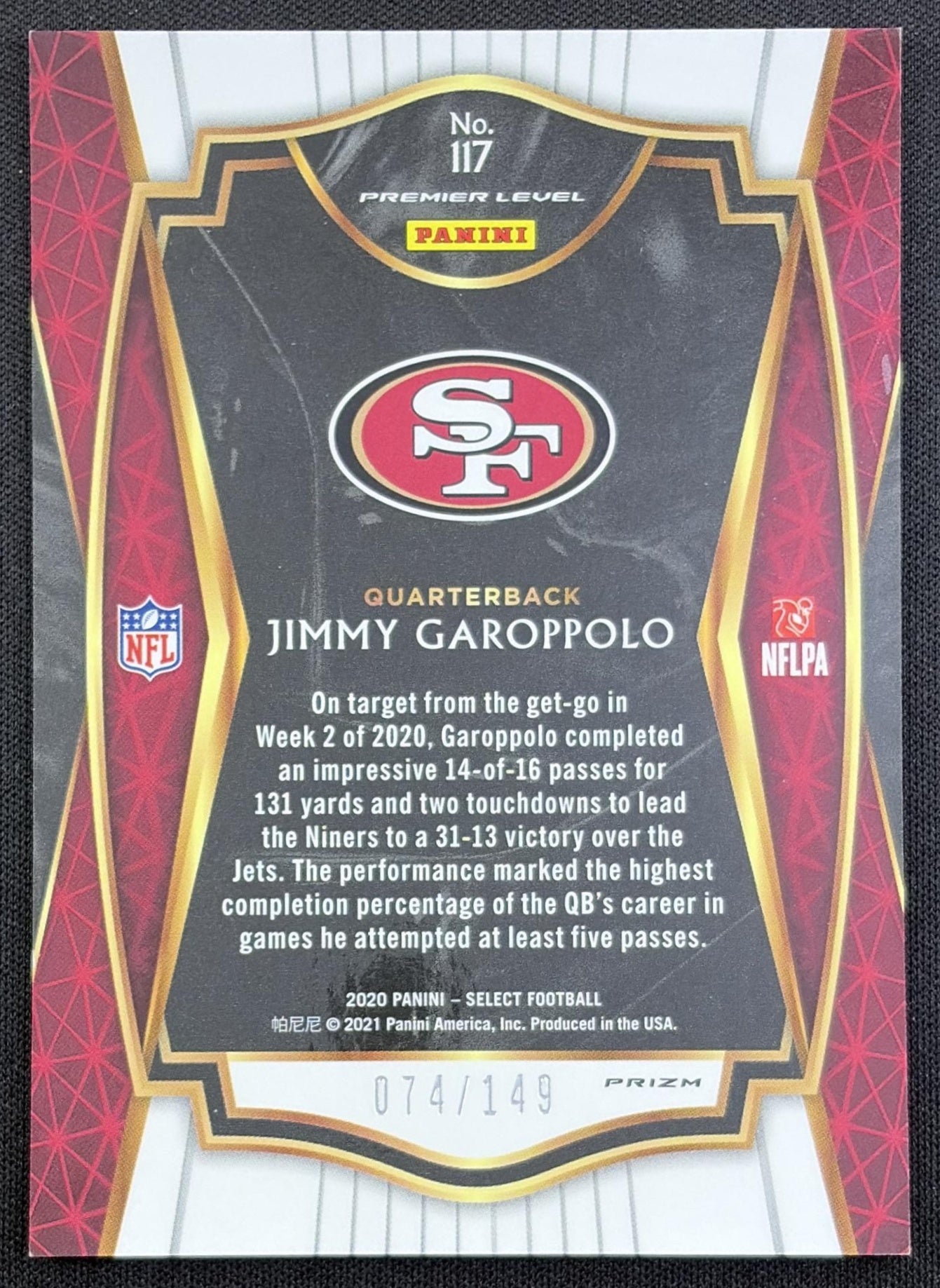 Jimmy Garoppolo 2020 Panini Select Blue Prizm /149 49ers San Francisco 49ers
