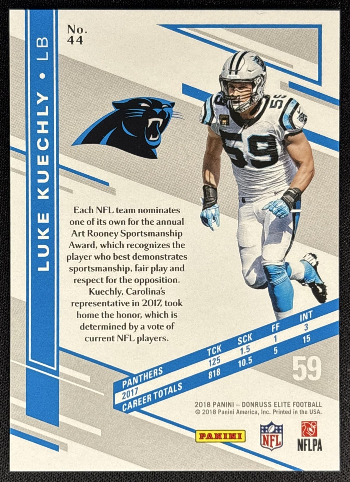 Luke Kuechly 2018 Panini Donruss Elite Red /299 Panthers back