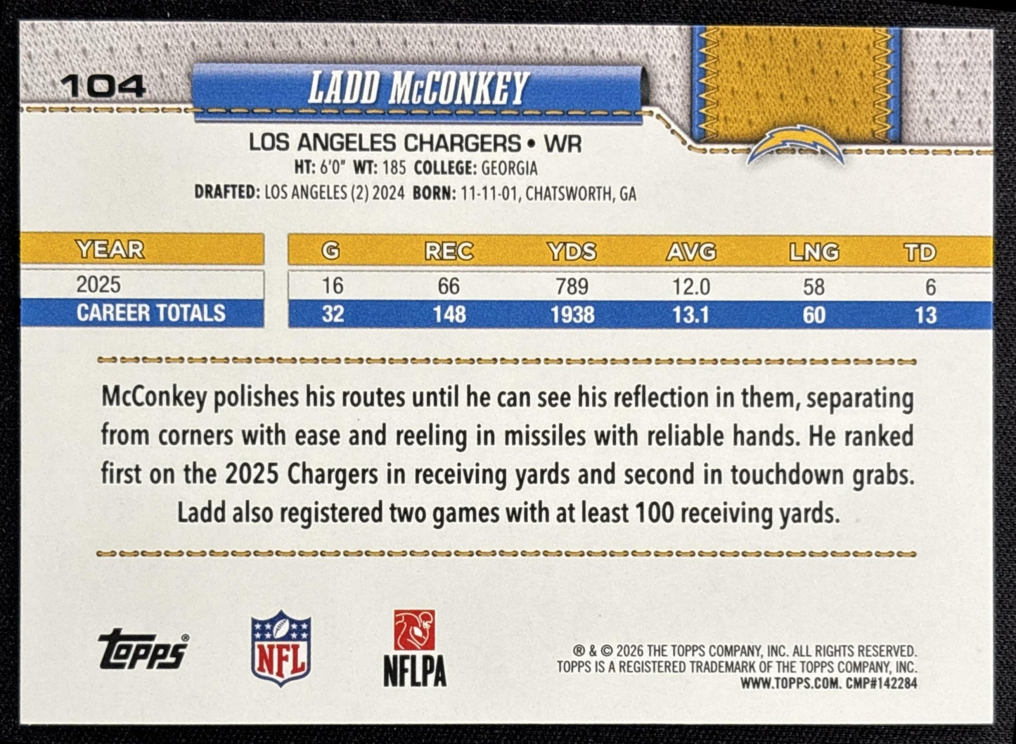 Ladd McConkey 2026 Topps Sandglitter Chargers