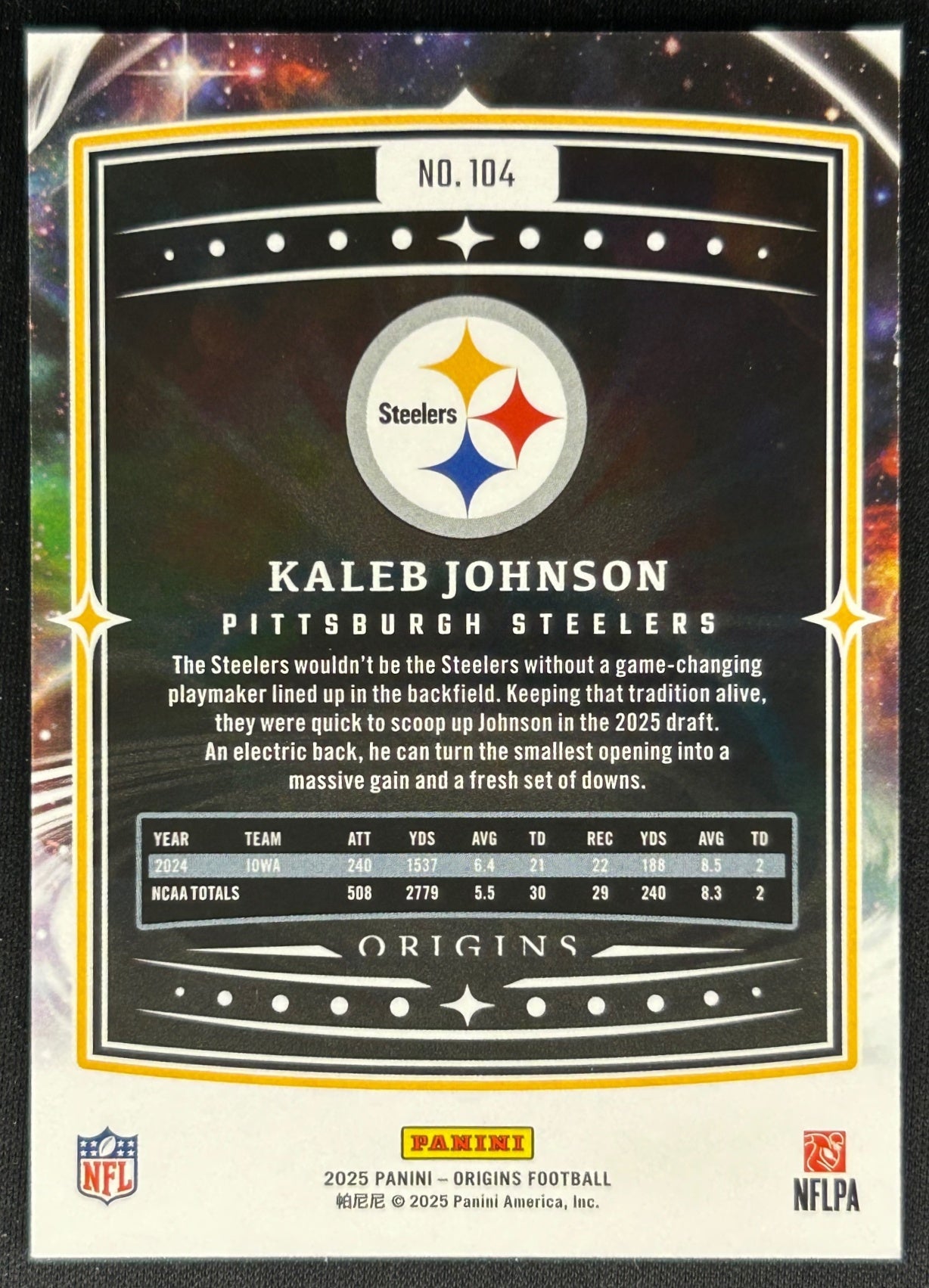 Kaleb Johnson 2025 Origins Rookie Steelers Sports Trading Cards