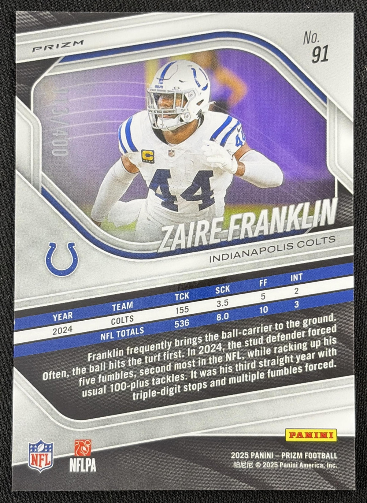 Zaire Franklin 2025 Panini Prizm Pandora /400 Colts