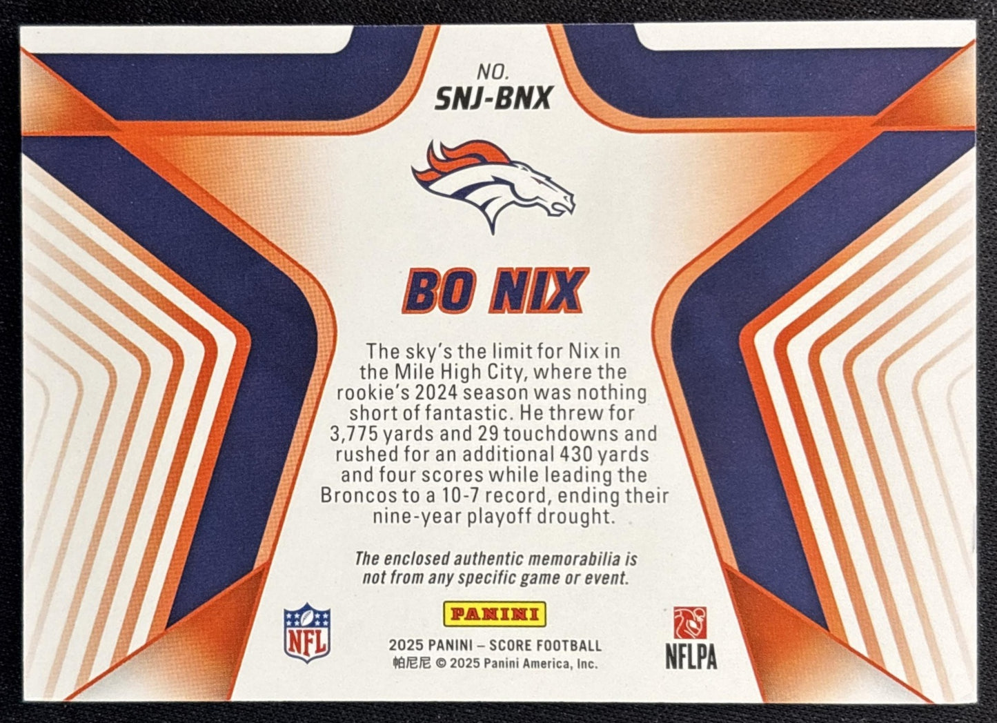 Bo Nix 2025 Panini Score Stars of the NFL Jersey Broncos