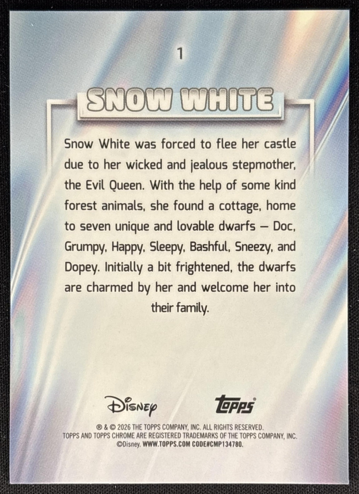 Snow White 2026 Topps Chrome Disney and the Seven Dwarfs back