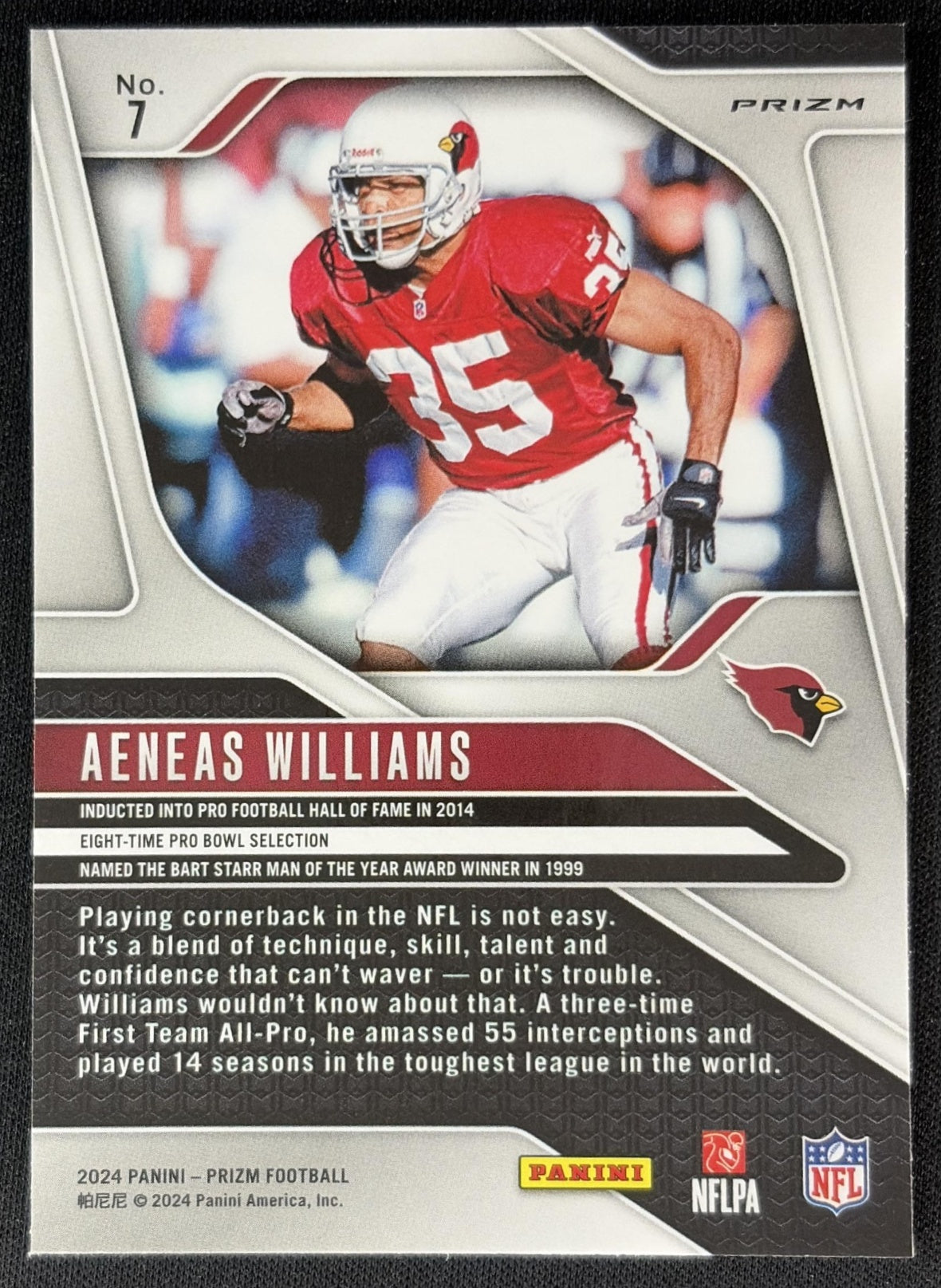 Aeneas Williams 2024 Panini Prizm Red Sparkle Cardinals back