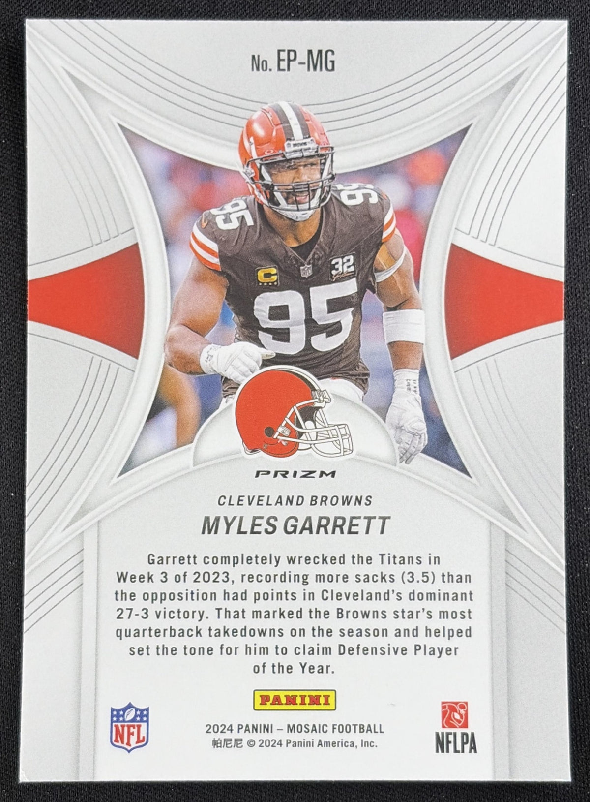 Myles Garrett 2024 Panini Mosaic Epic Performers Silver Mosaic Browns Sports Trading Card