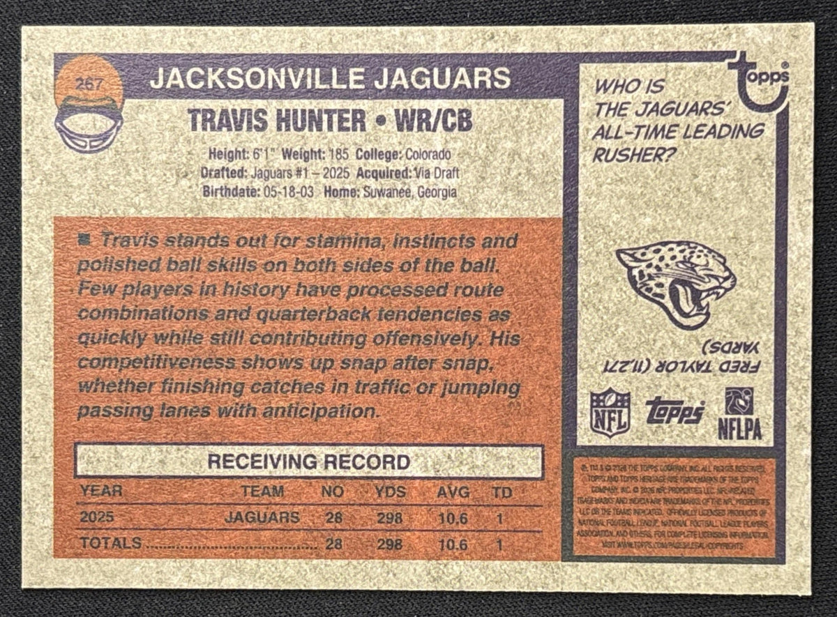 Travis Hunter 2026 Topps Heritage Dark Green Border Jaguars Sports Trading Card