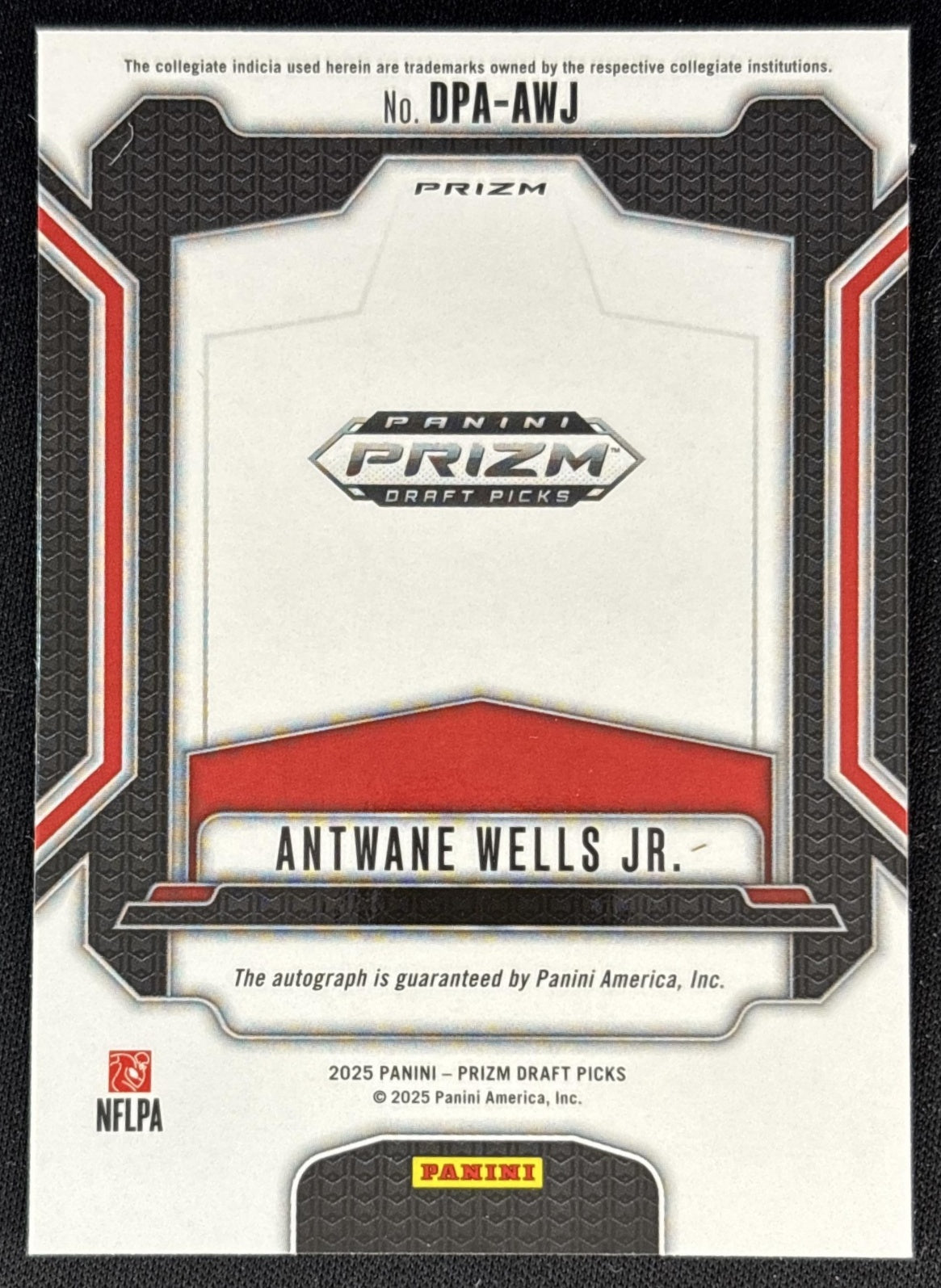 Antwane Wells Jr. 2025 Panini Prizm Draft Picks Auto Silver Rebels Back