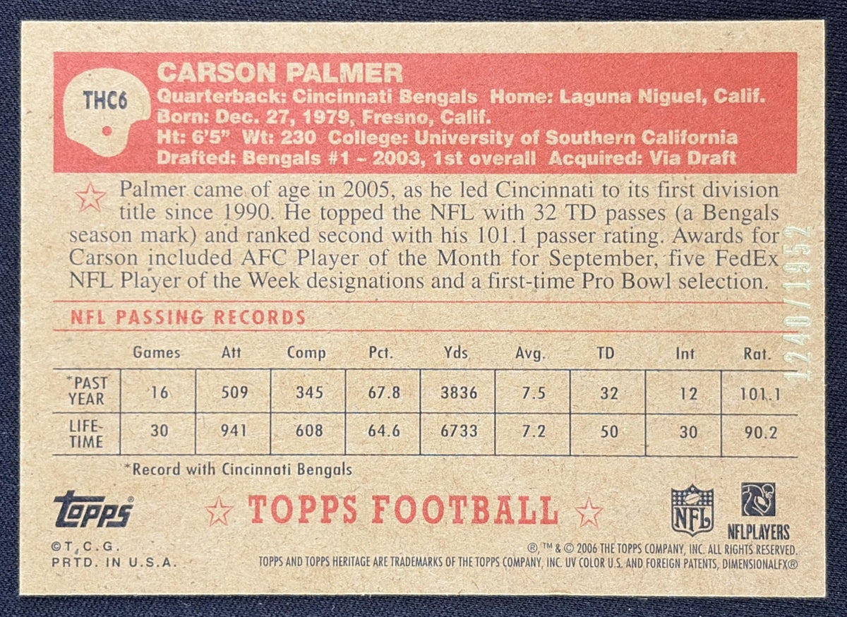 Carson Palmer 2006 Topps Heritage Chrome /1952 Bengals