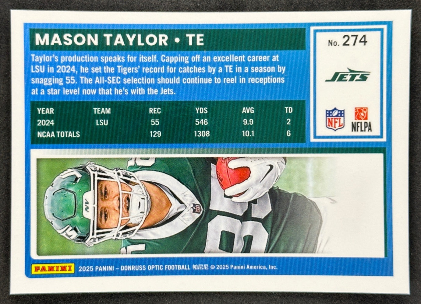 Mason Taylor 2025 Donruss Optic Rated Rookie Jets Sports Trading Card
