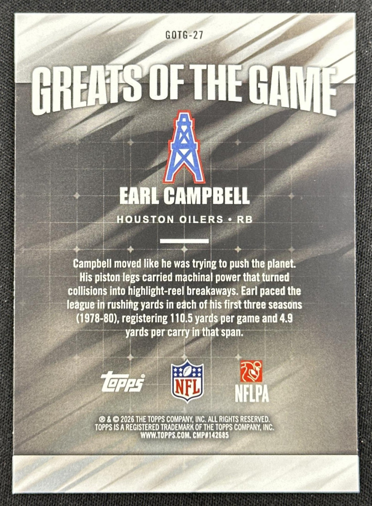 Earl Campbell 2026 Topps Flagship Greats Of The Game Oilers