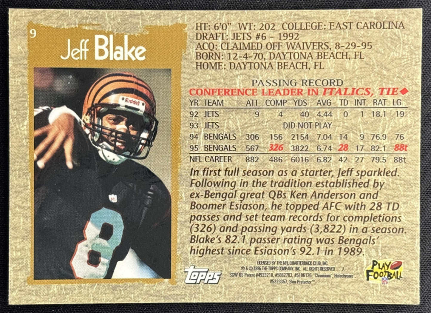 Jeff Blake 1996 Topps Chrome Bengals Sports Trading Cards