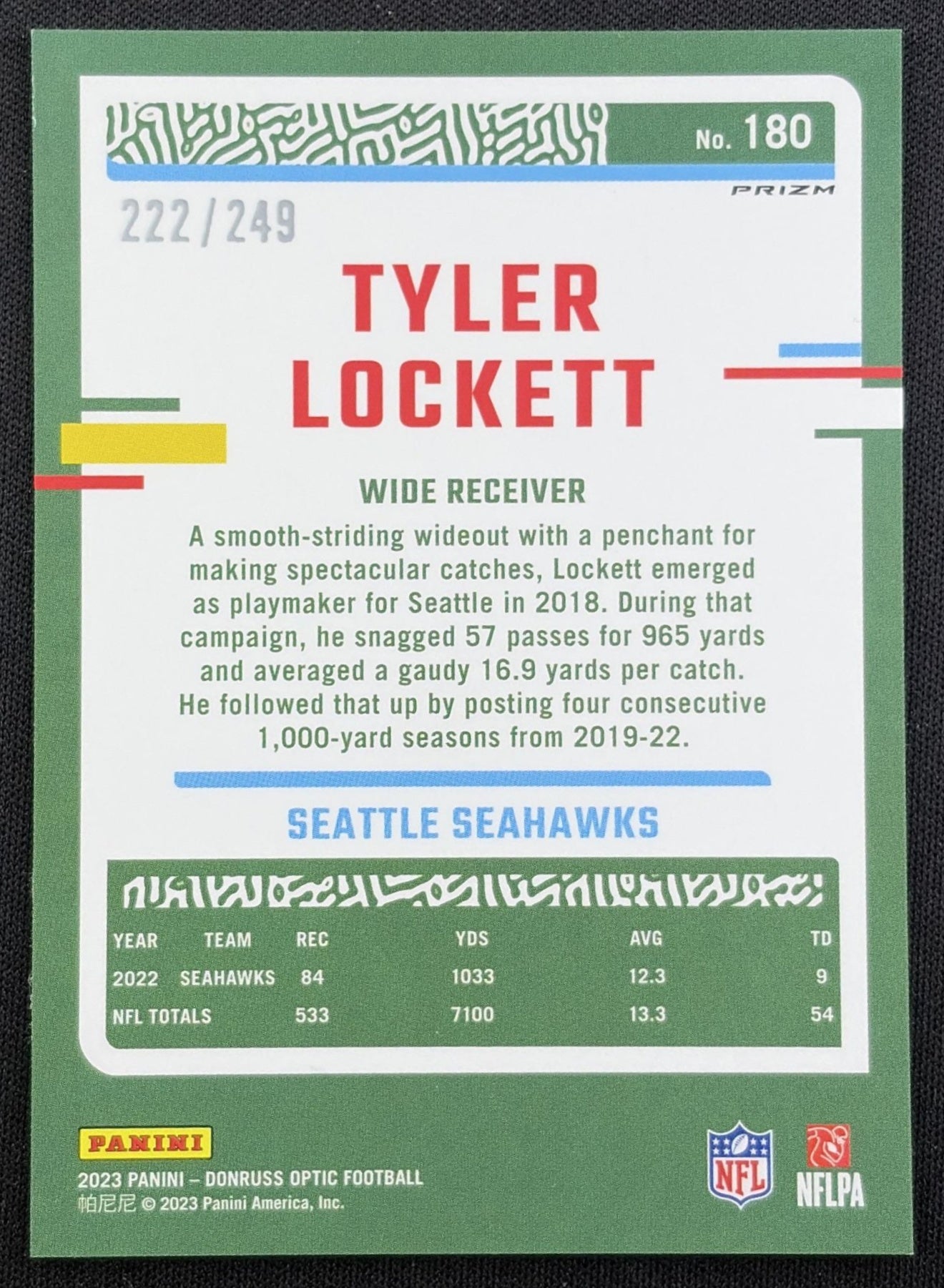 Tyler Lockett 2023 Panini Donruss Optic Orange Prizm /249 Seahawks back
