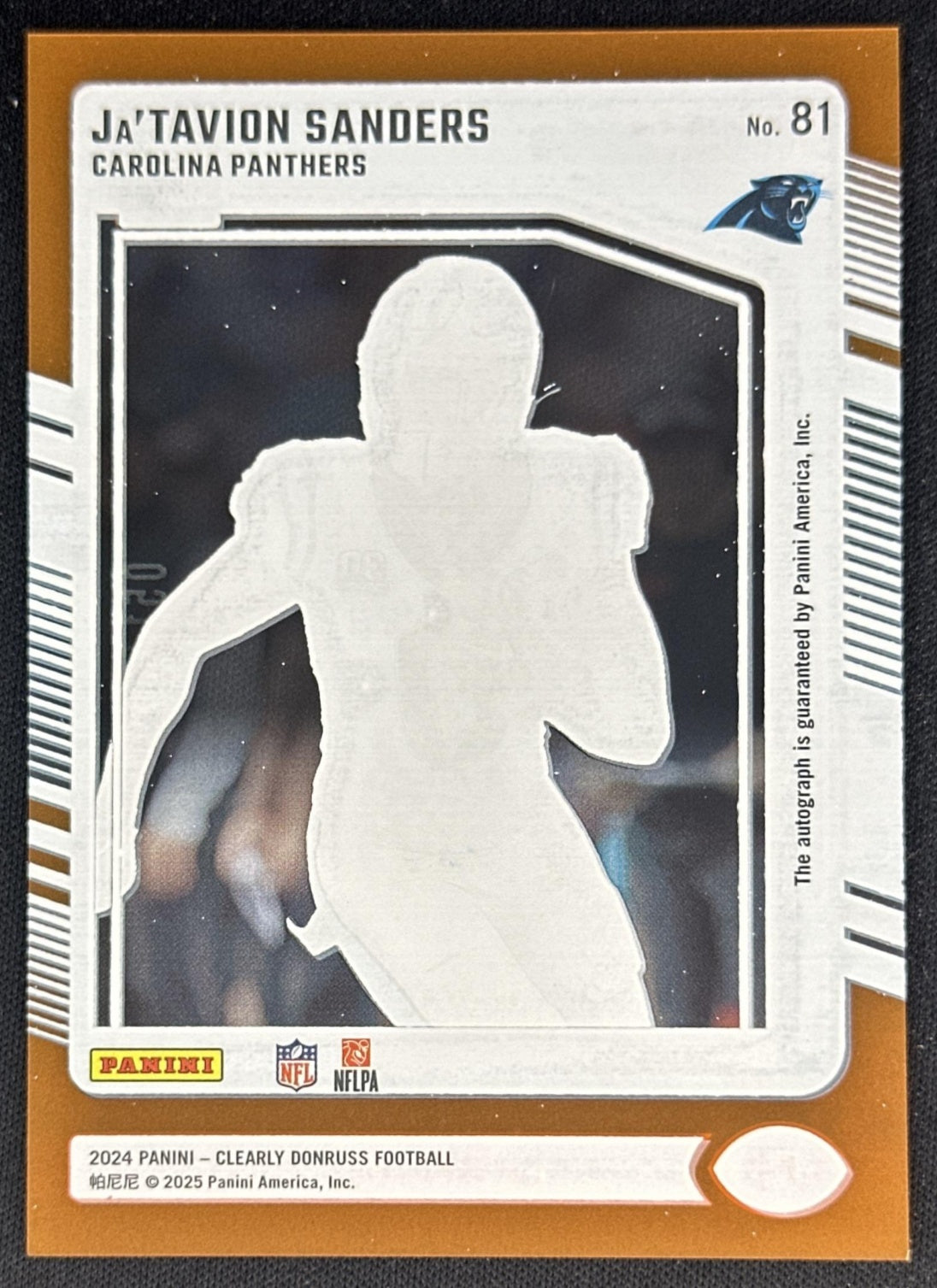Ja'Tavion Sanders 2024 Clearly Donruss Rated Rookie Auto Orange /249 Panthers Sports Trading Cards
