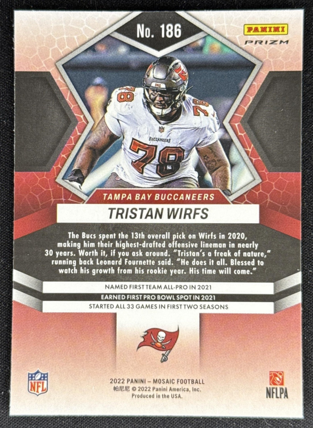 Tristan Wirfs 2022 Panini Mosaic Camo Pink Buccaneers Sports Trading Card