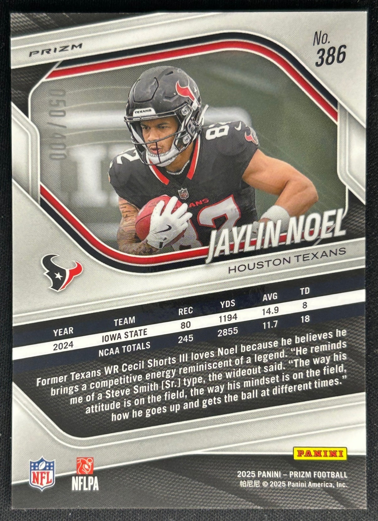 Jaylin Noel 2025 Panini Prizm Pandora /400 Texans Sports Trading Cards