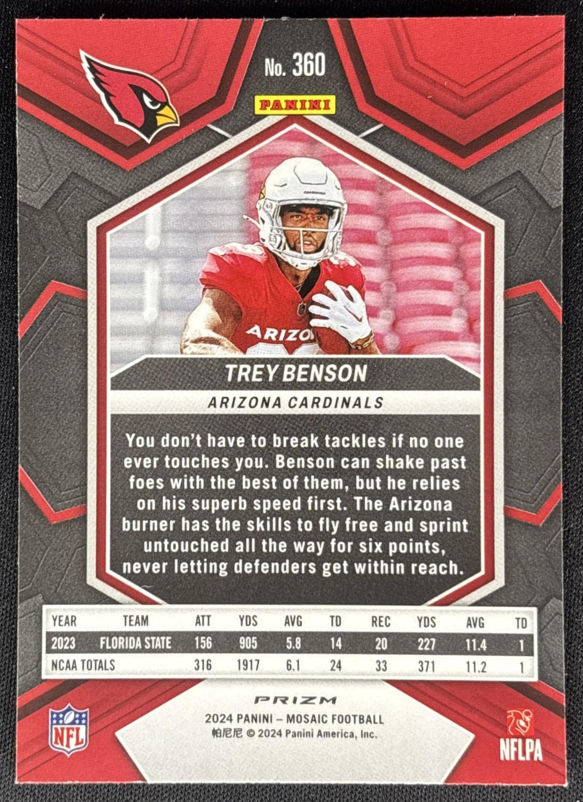 Trey Benson 2024 Panini Mosaic Green Prizm Cardinals Sports Trading Cards