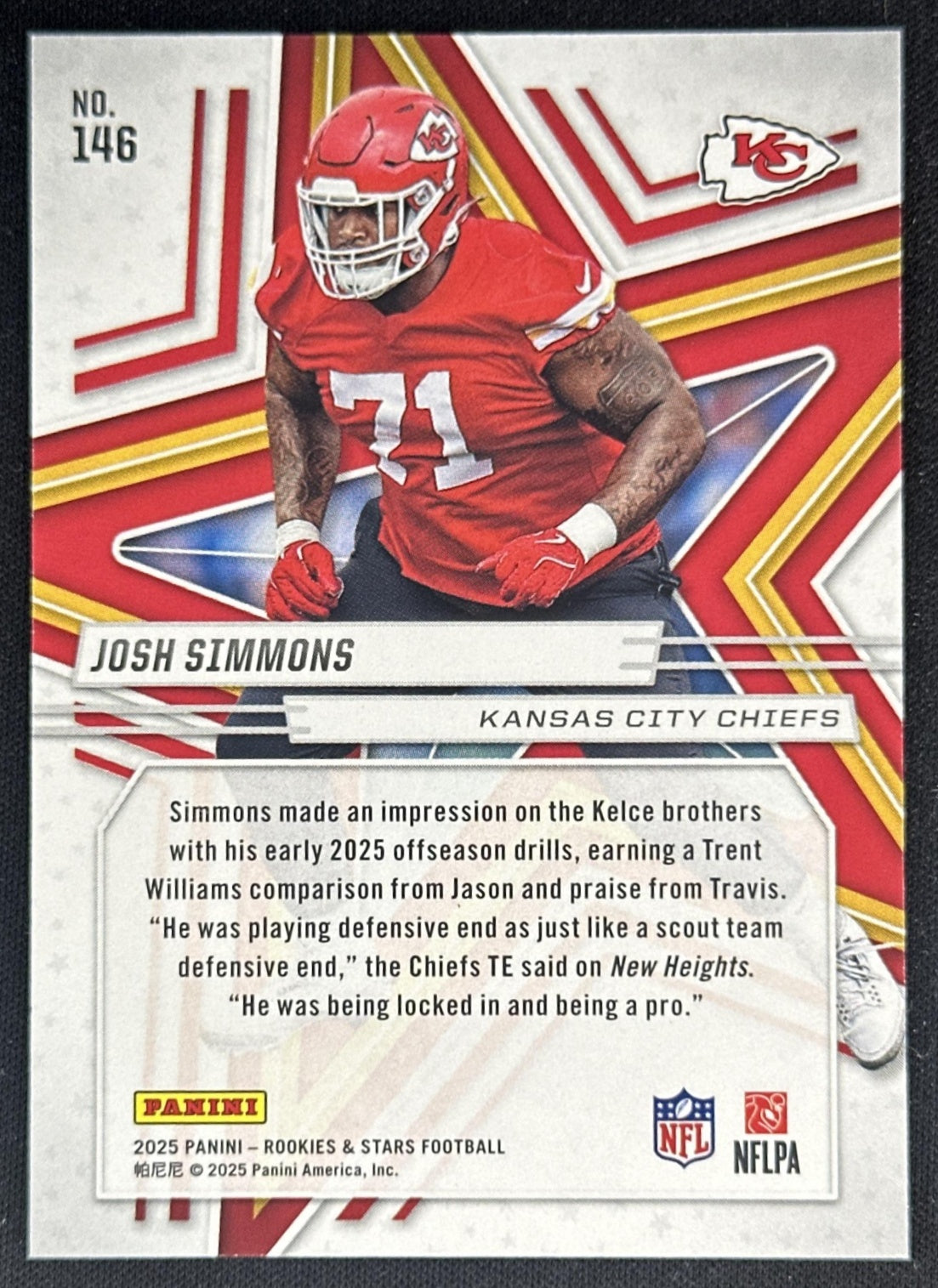 Josh Simmons 2025 Panini Rookies & Stars Purple /999 Chiefs Sports Trading Cards