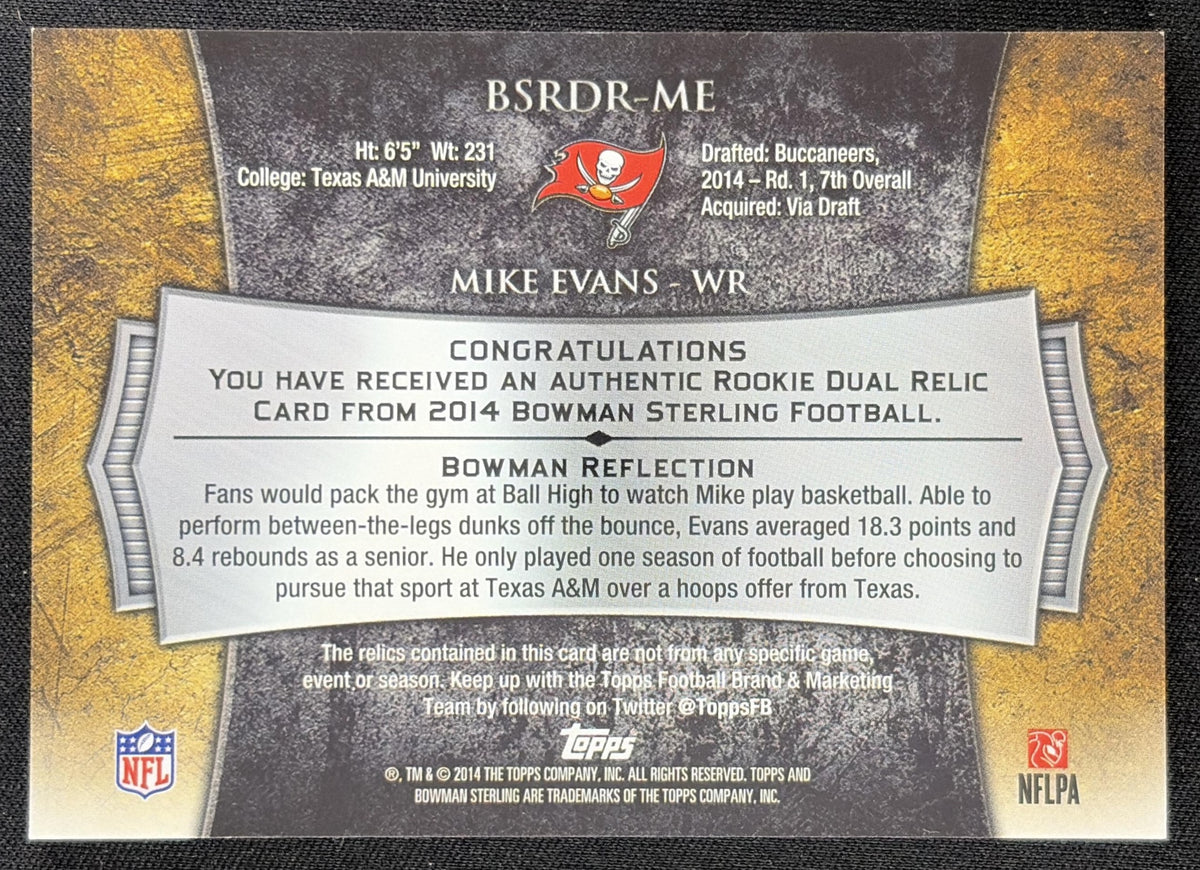 Mike Evans 2014 Bowman Sterling Relics Gold Refractor /99 Buccaneers