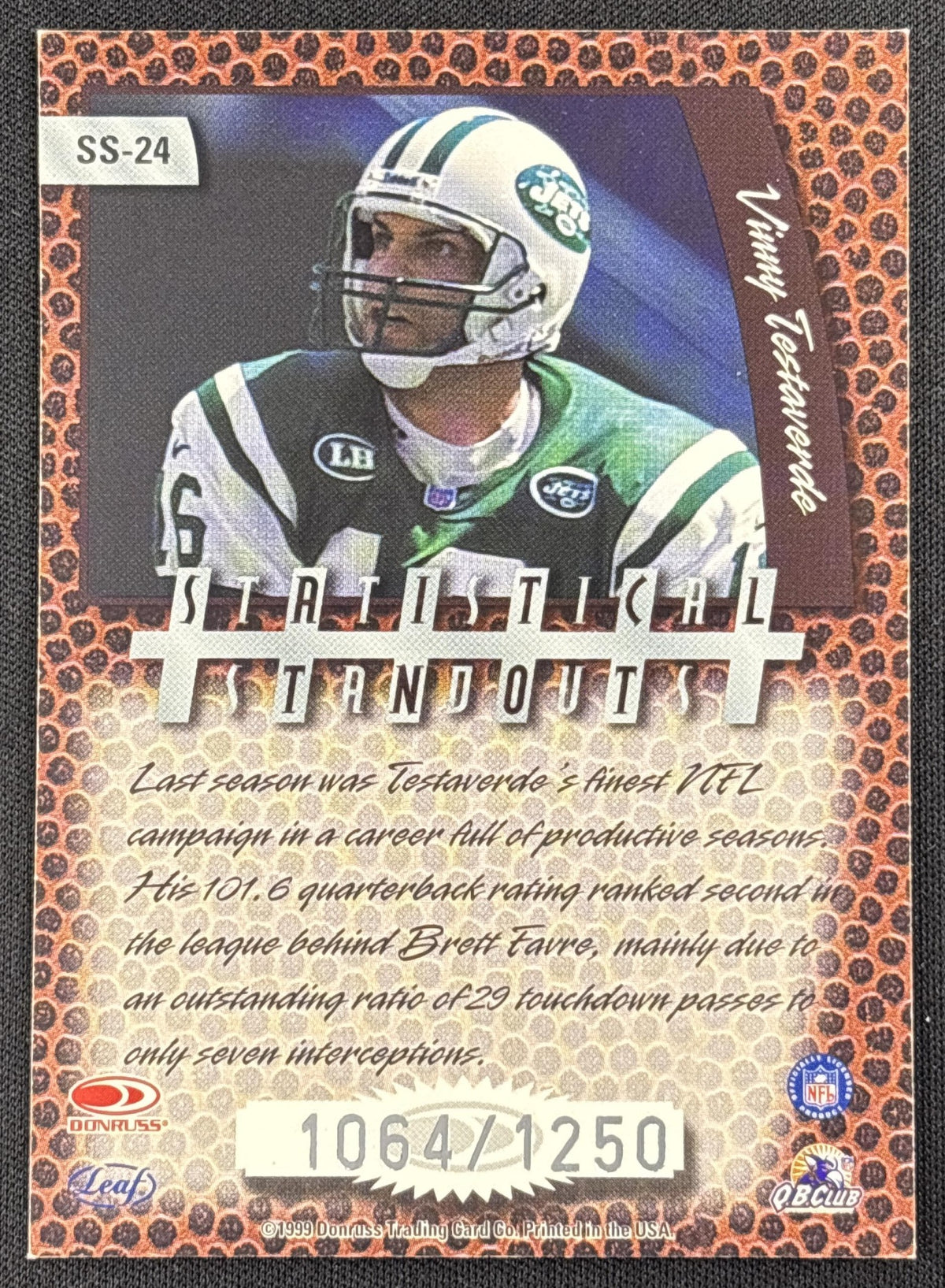 Vinny Testaverde 1999 Leaf Rookies & Stars Statistical Standouts /1250 Jets