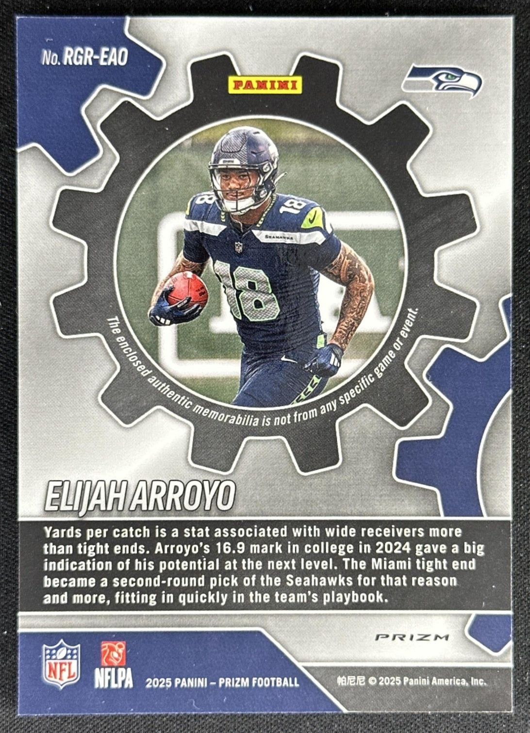 Elijah Arroyo 2025 Panini Prizm Rookie Gear Neon Green Pulsar Seahawks