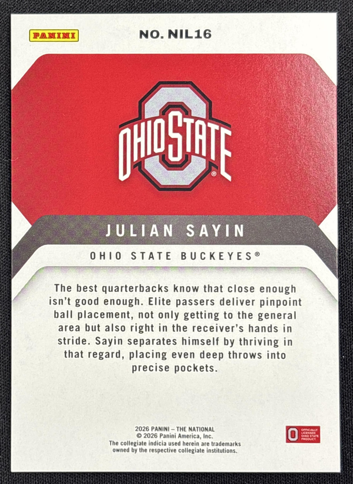 Julian Sayin 2026 Panini NSCC Silver Pack Foil
