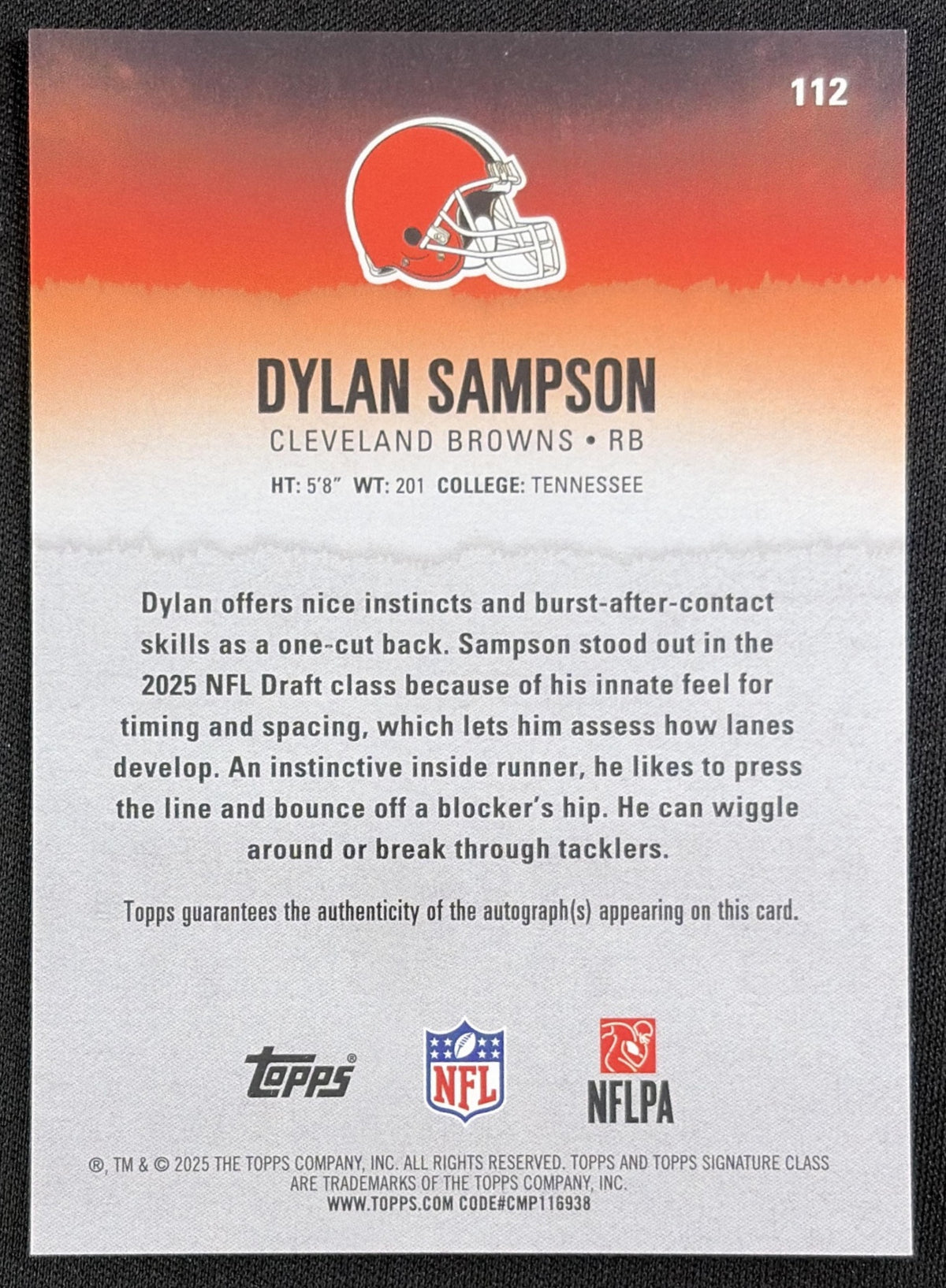 Dylan Sampson 2025 Topps Signature Class Rookie Chrome Auto Browns