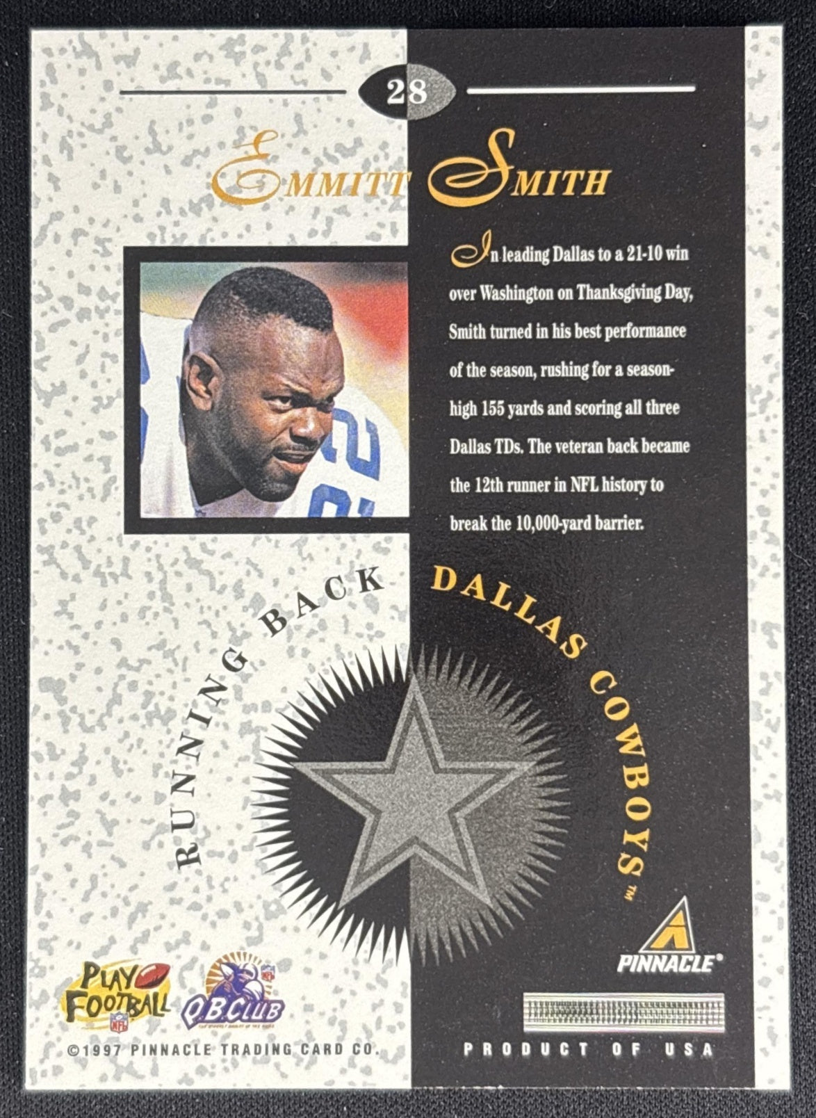Emmitt Smith 1997 Pinnacle Mint Cowboys back